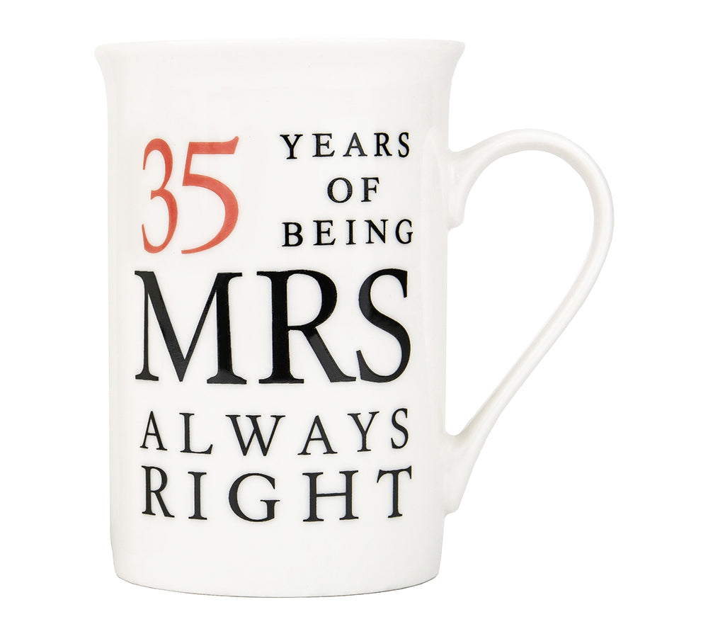 Ivory White 35th Anniversary Mr Right & Mrs Always Right Ceramic Mug Gift Set Image 3