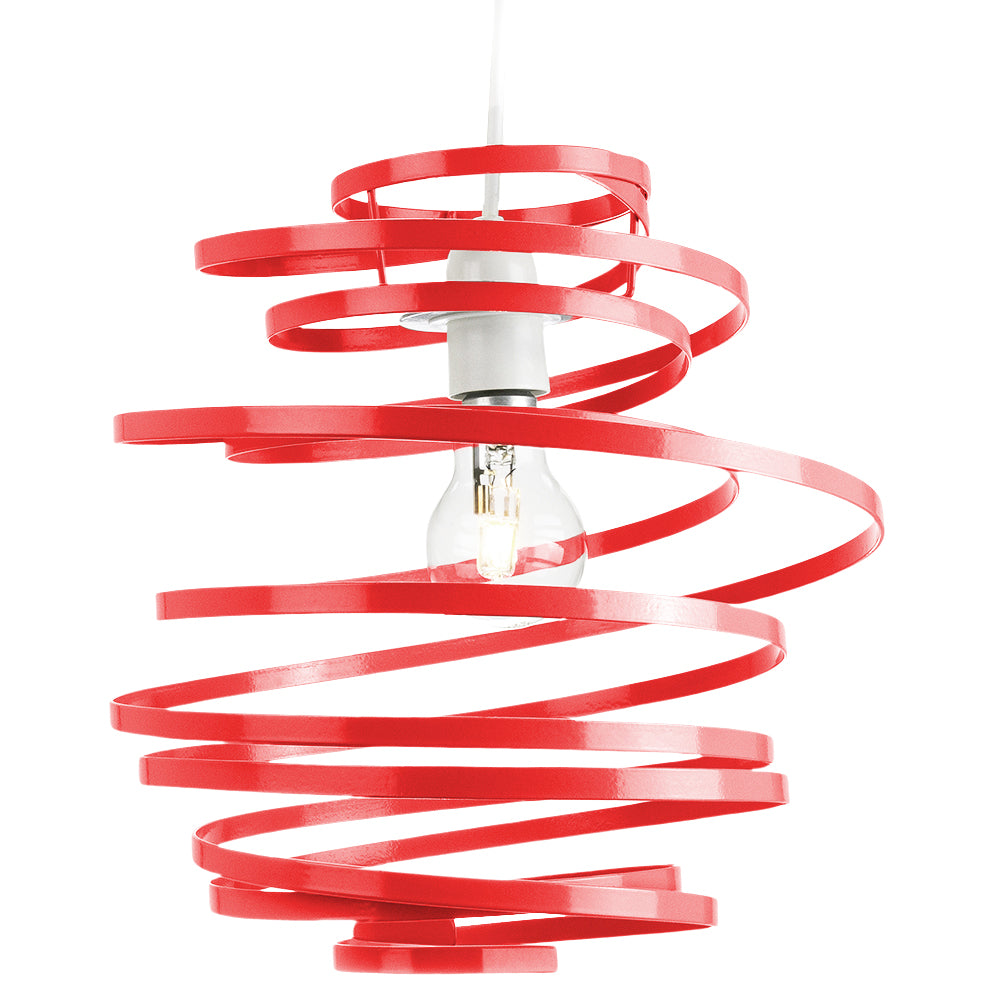 Contemporary Red Gloss Metal Double Ribbon Spiral Swirl Ceiling Light Pendant Image 1