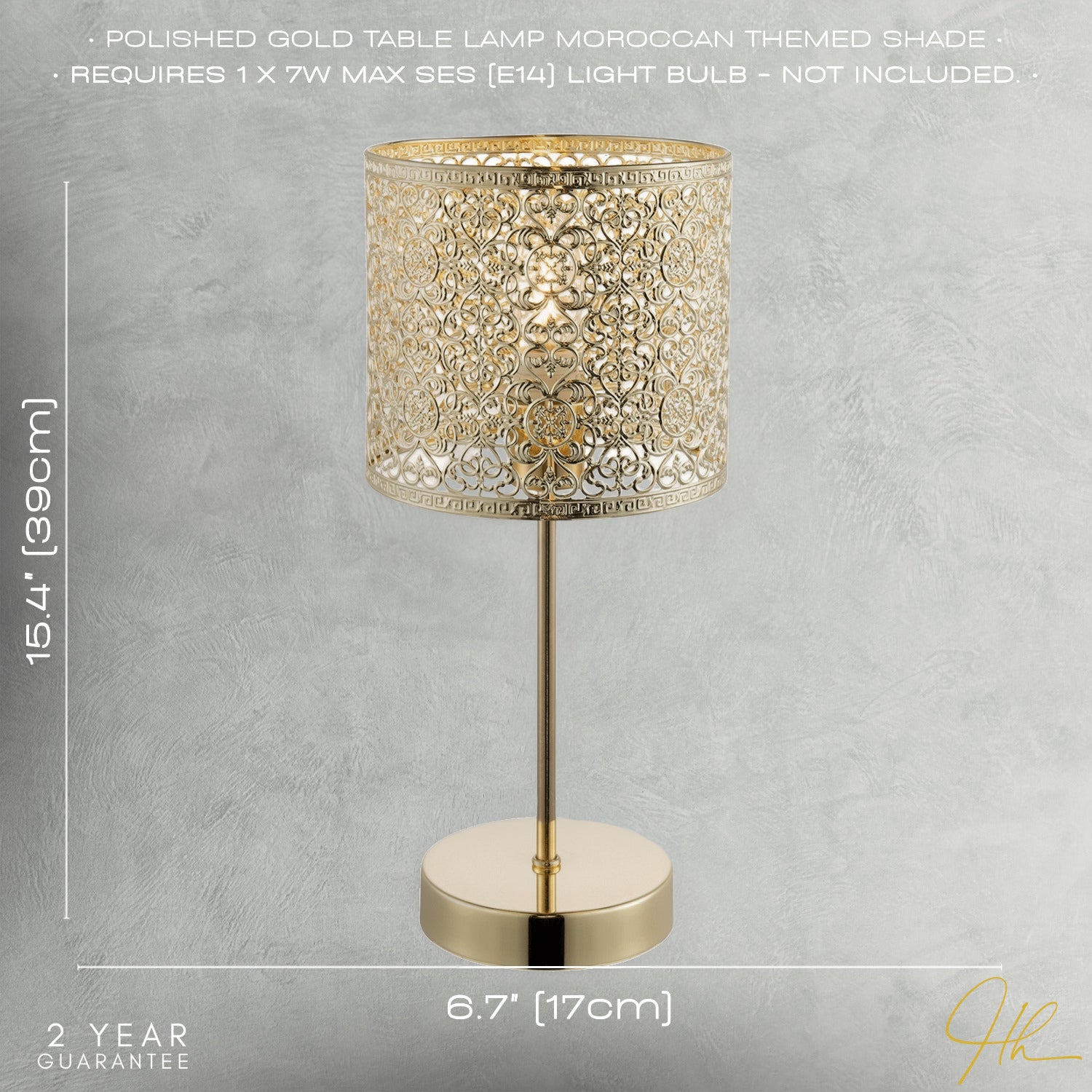 Classic Chic Moroccan Themed Shiny Gold Table Lamp with Inline Switch Image 7