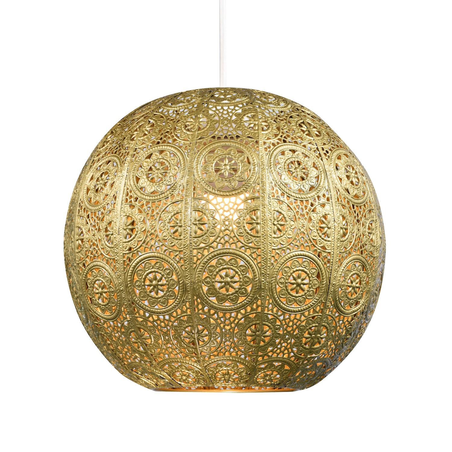 30cm Spherical Moroccan Pendant Lamp Shade in Satin Gold Metal - Vintage Design Image 1