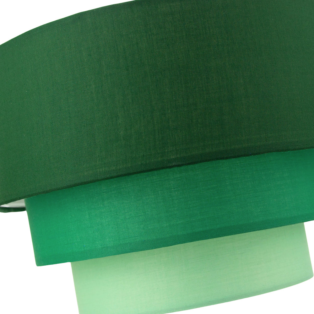 Contemporary Round Triple Tier Forest Green Cotton Fabric Pendant Light Shade Image 4