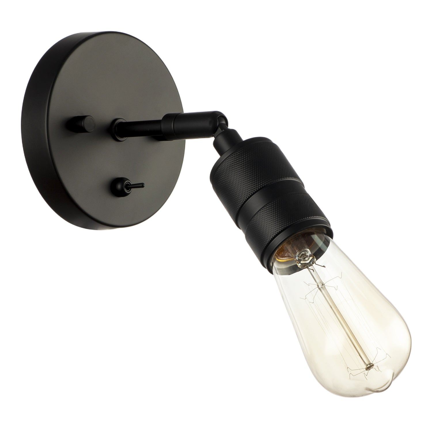 Matte Black Switched Wall Light with Adjustable Knurled Metal Head Image 1