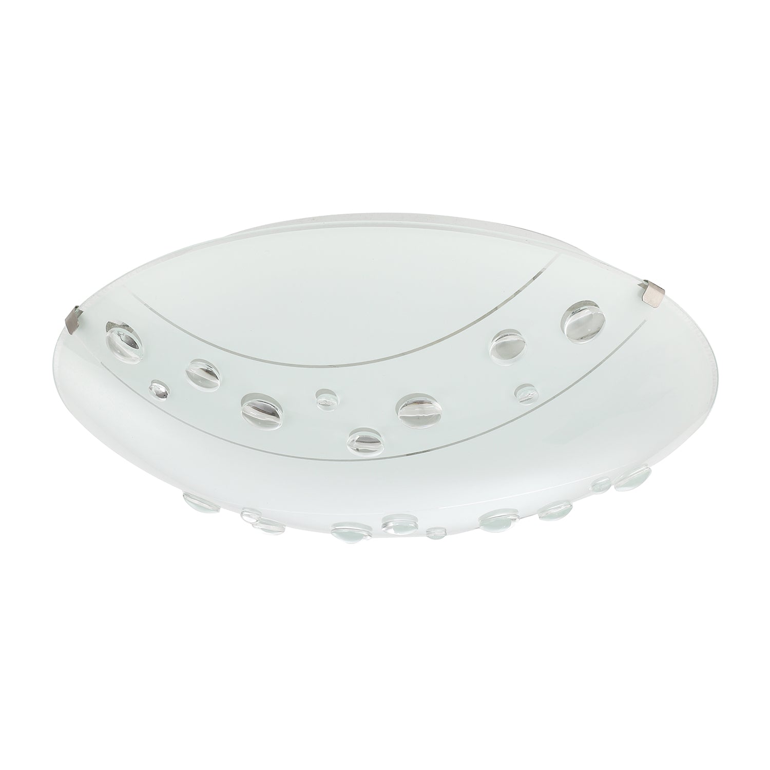 Contemporary Circular Opal White Glass Flush Ceiling Light with Crystal Buttons Image 1