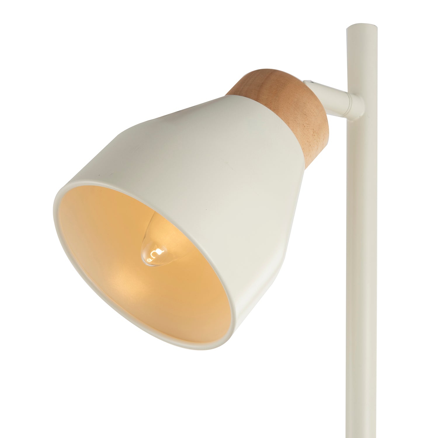 Muted Dove Grey Scandinavian Designed Table Desk Lamp with Wooden Trim Image 4