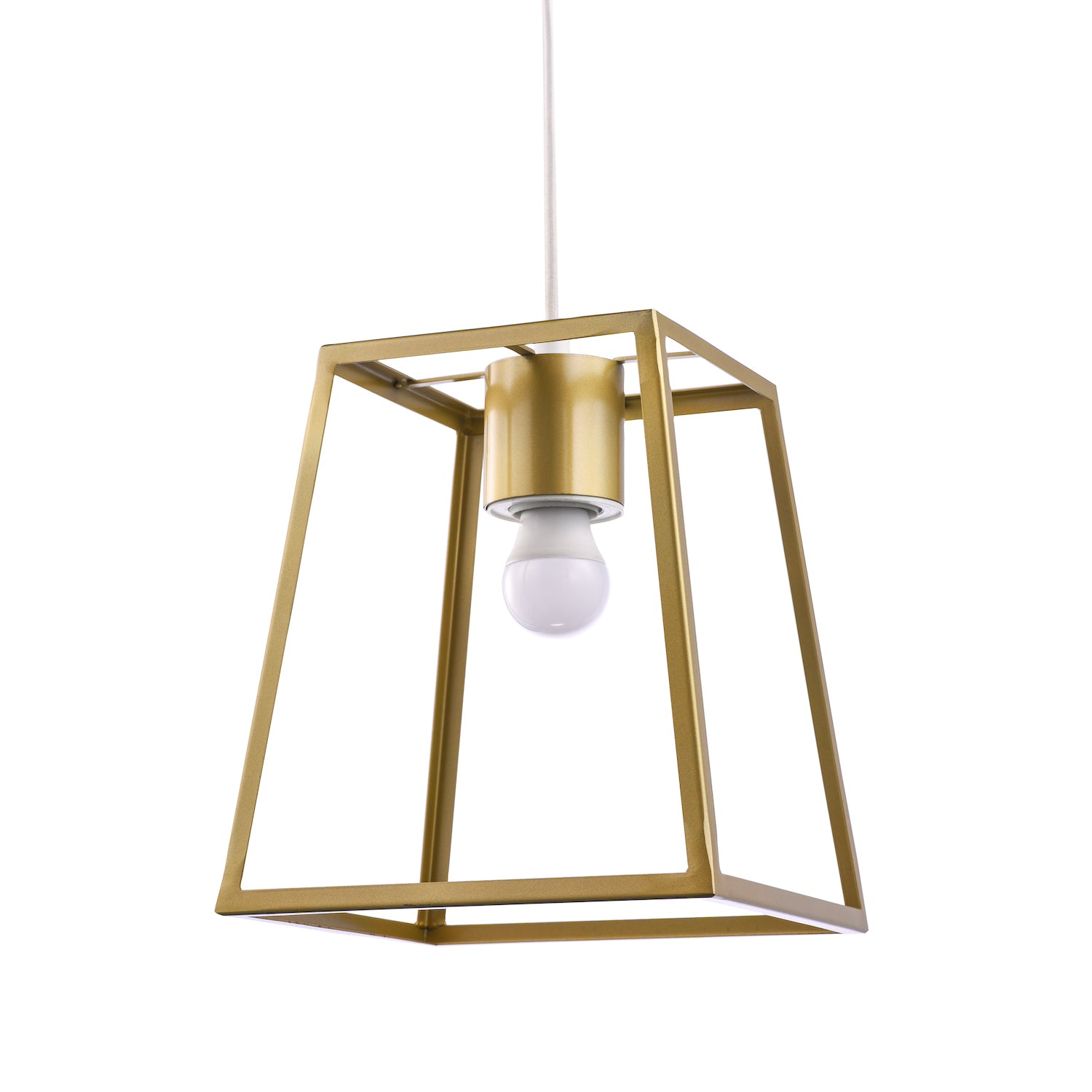 Industrial Lantern Pendant Light Shade in Satin Gold with Square Top and Bottom Image 1