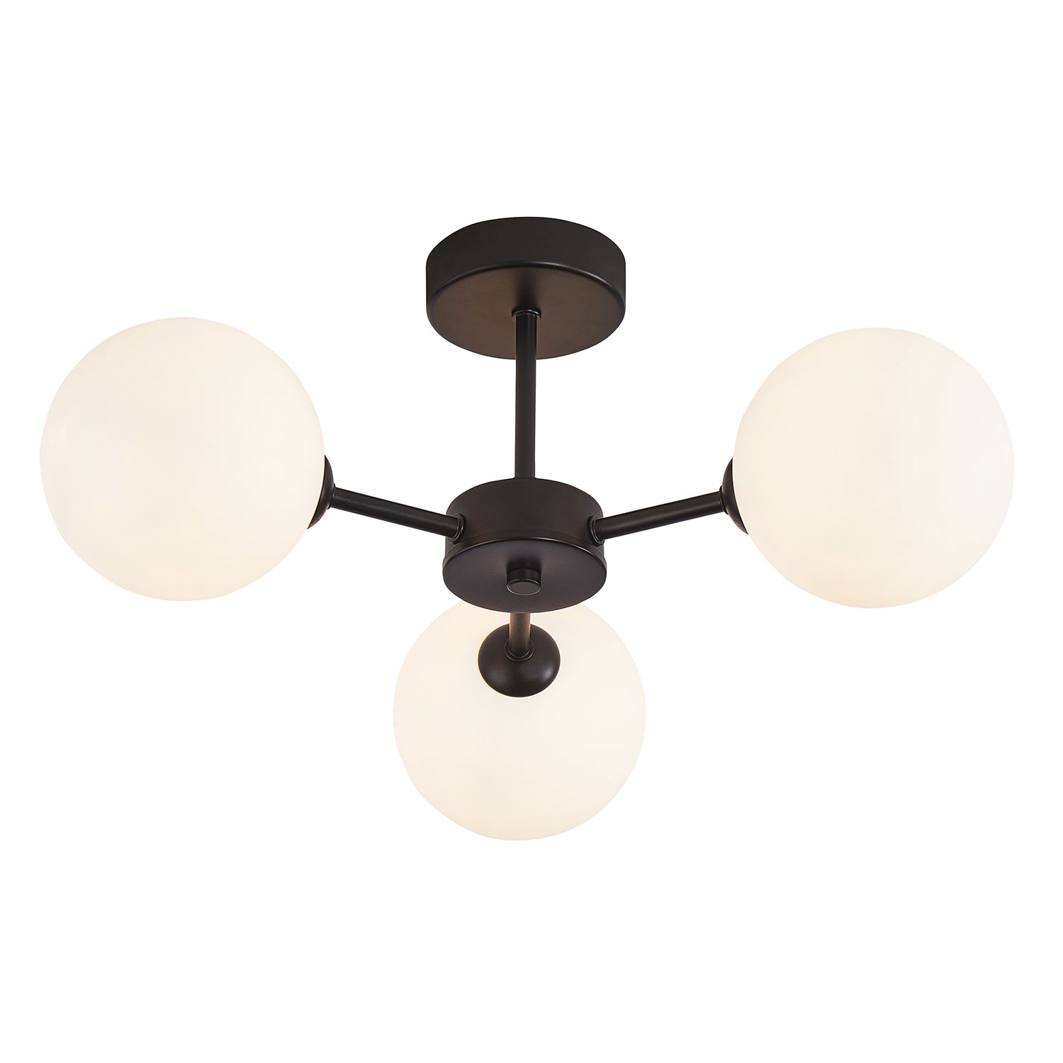 Contemporary Chic Matte Black Ceiling Light with Opal White Globe Glass Shades Image 1