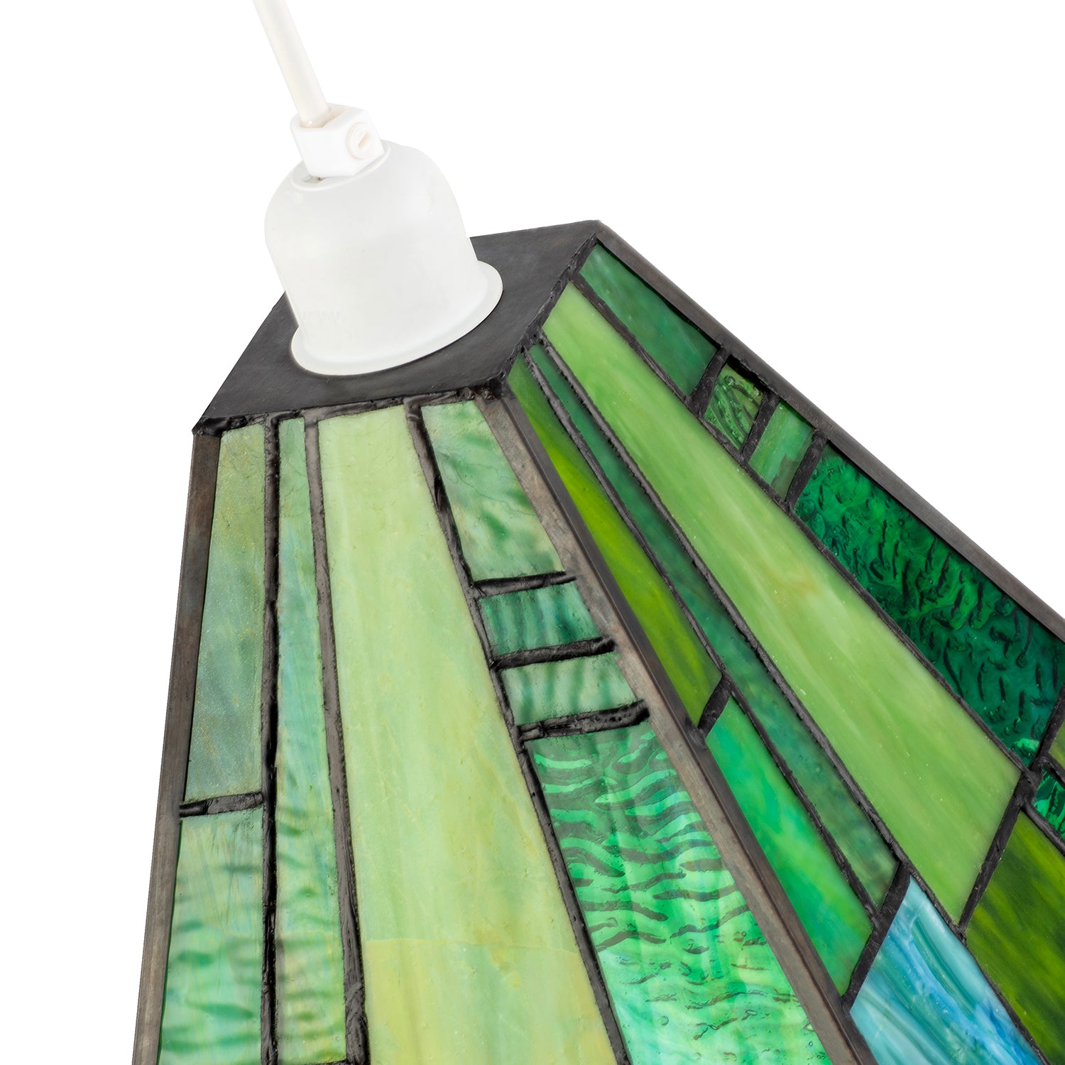 Art Deco Tiffany Pendant Lighting Shade with Emerald and Green Panels Image 3