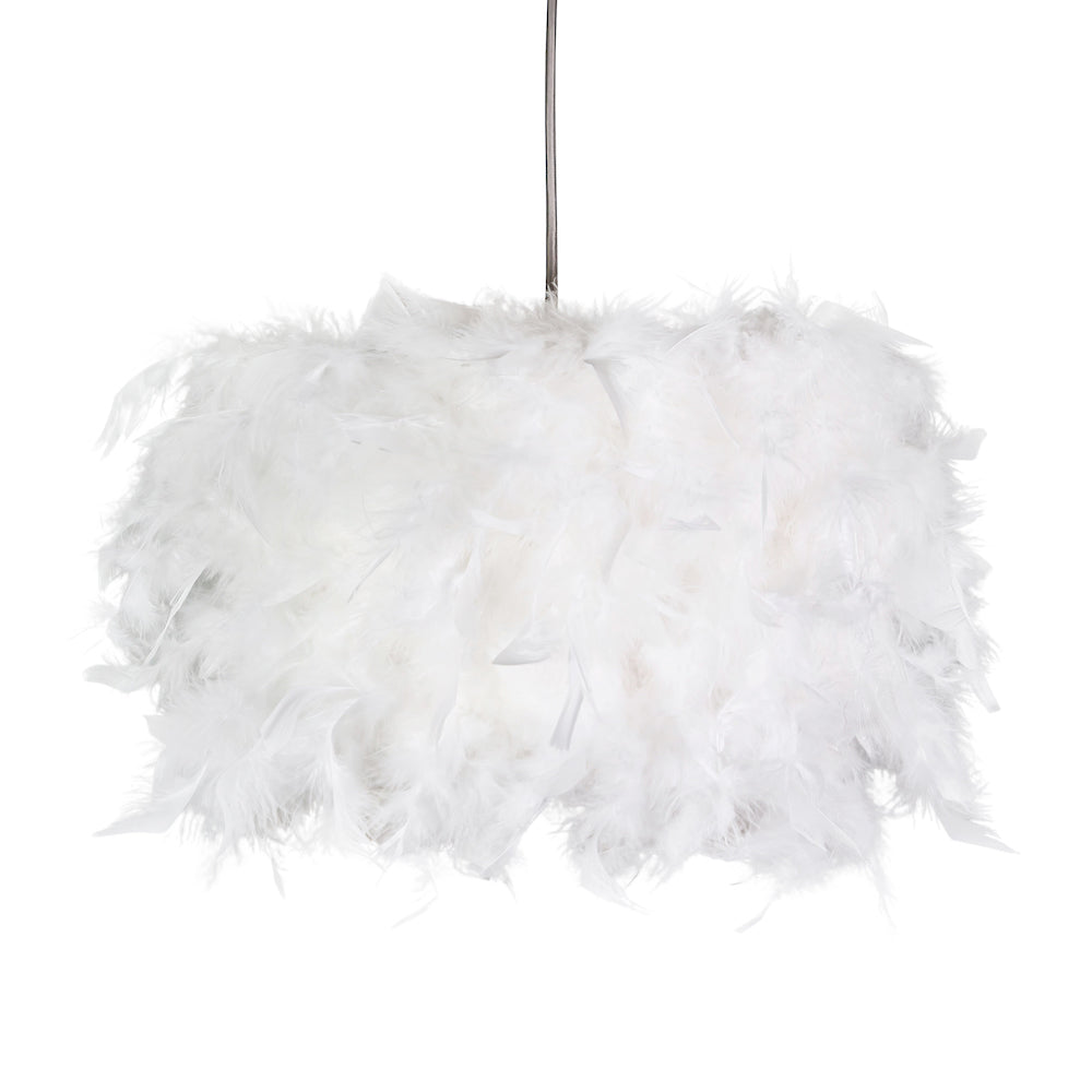 Modern Designer Real White Feather Drum Lamp Shade with Inner Cotton Lining Image 3