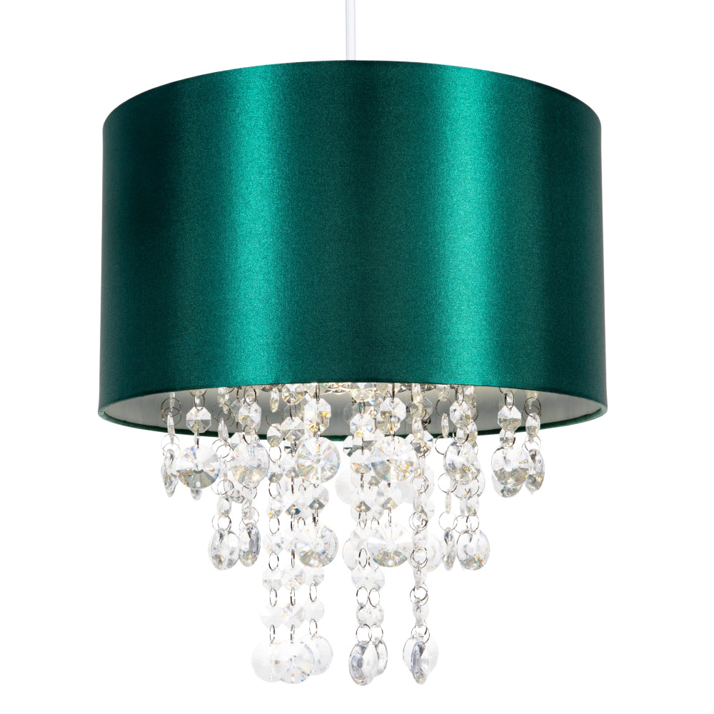 Modern Green Satin Fabric Pendant Light Shade with Transparent Acrylic Droplets Image 2