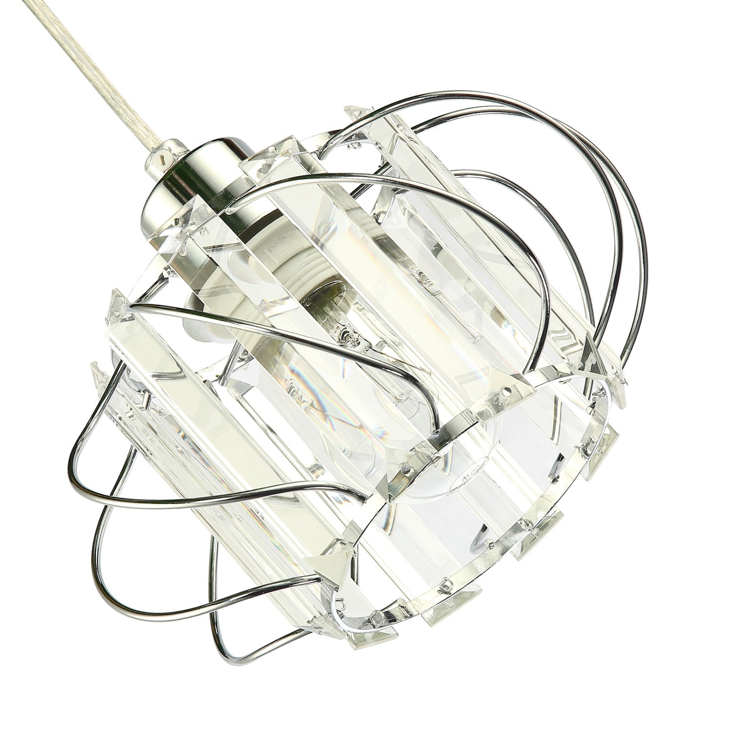 Modern Pendant Lamp Shade with Clear Acrylic Rectangular Prims and Chrome Frame Image 3