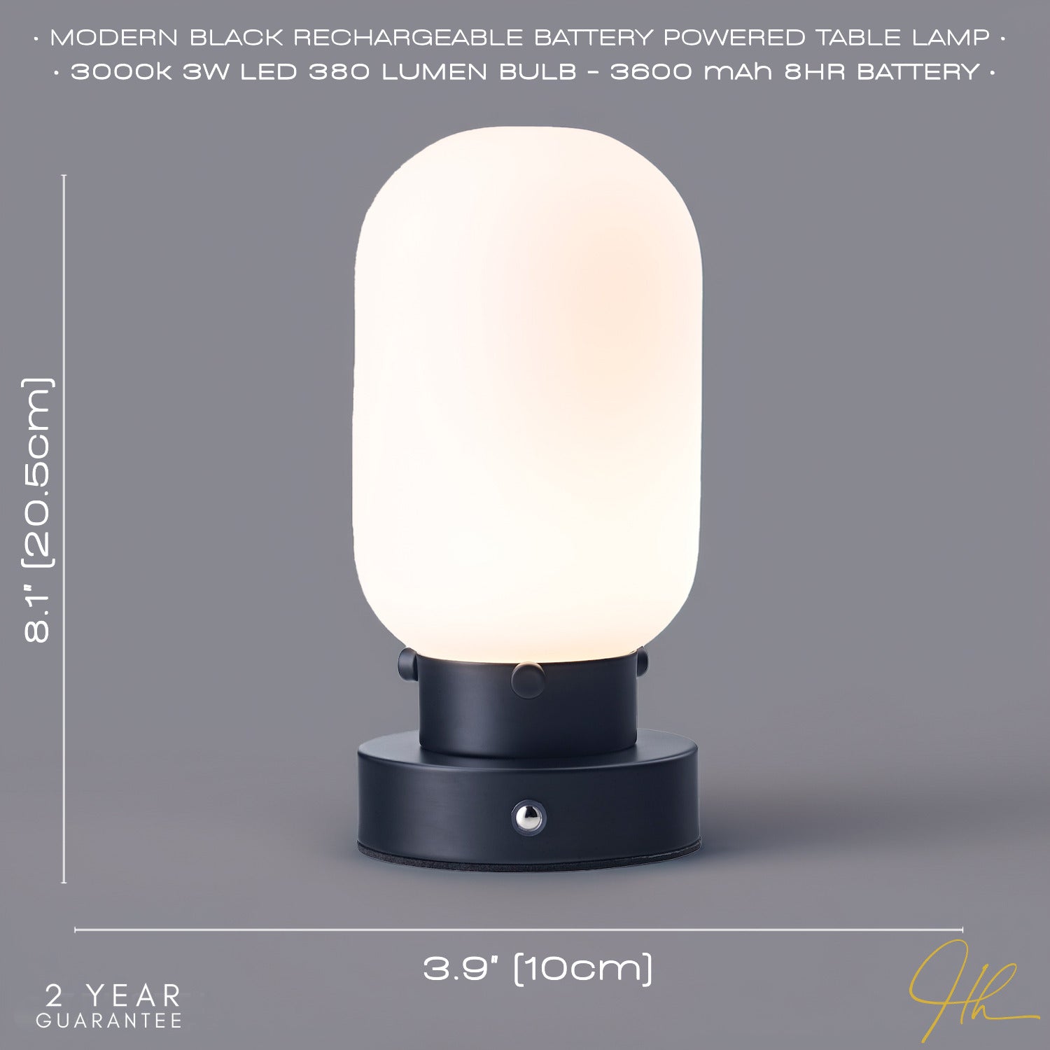 Chic Matte Black Rechargeable Touch Dimmable Table Lamp with Rounded White Shade Image 5