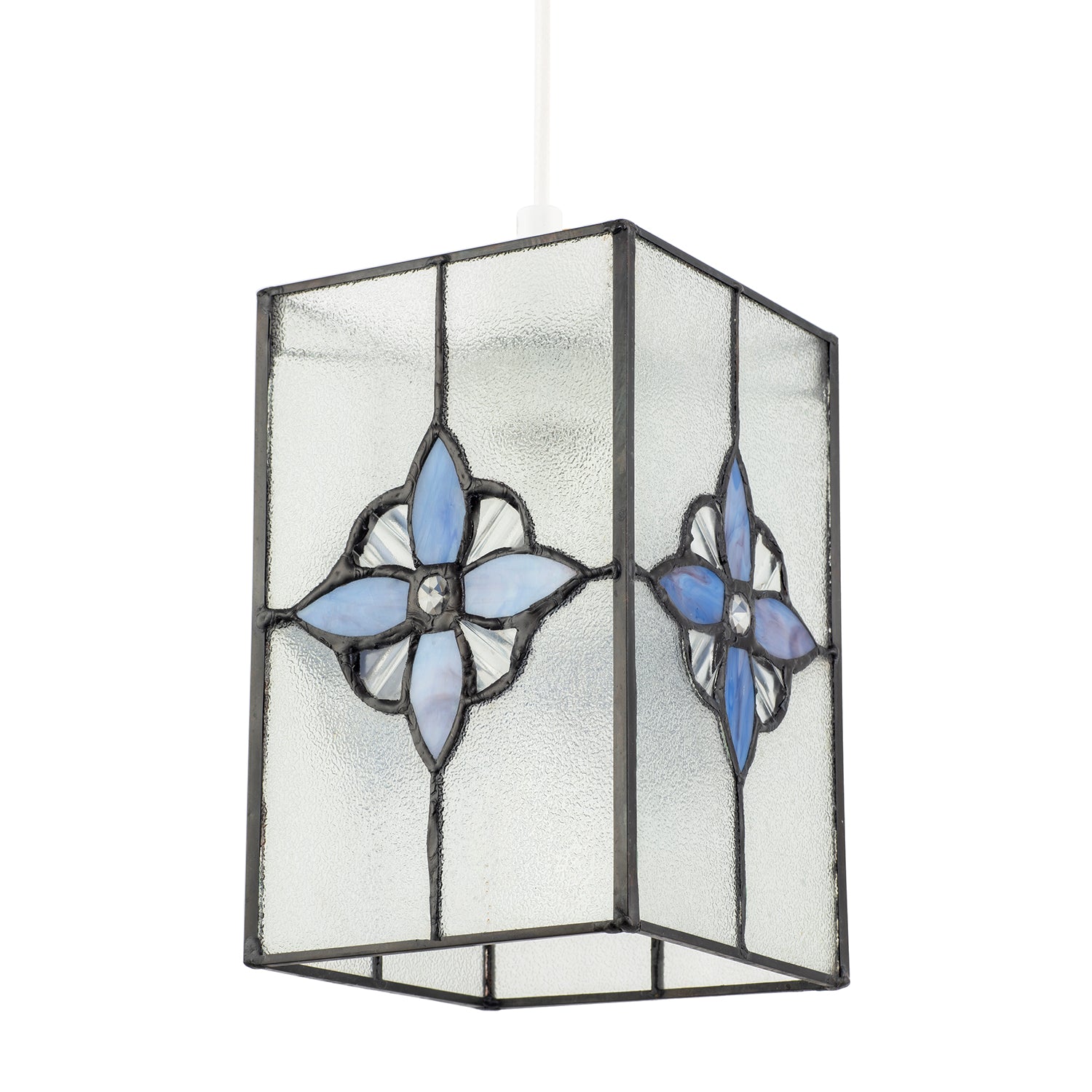 Traditional Clear Glass Tiffany Style Pendant Shade with Purple Panels Image 1