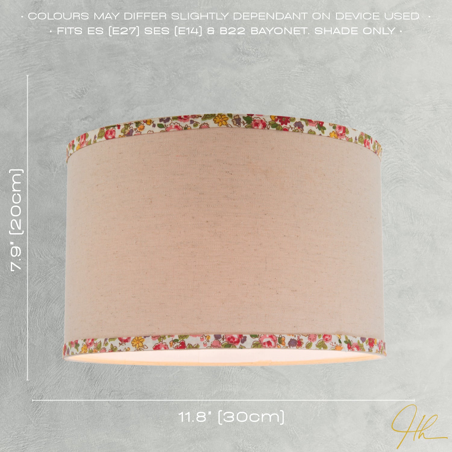 Natural Oatmeal Linen Circular Lamp Shade with Colourful Floral Trims Image 6