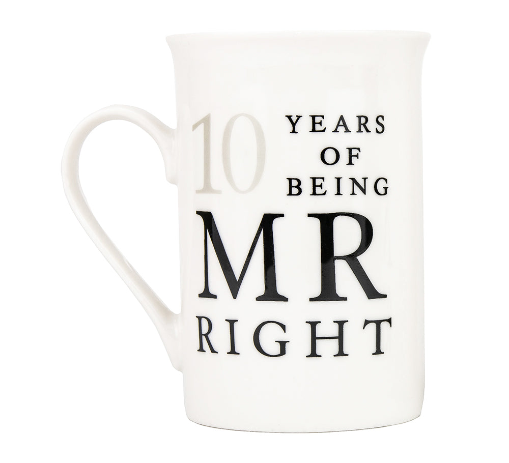 Ivory White 10th Anniversary Mr Right & Mrs Always Right Ceramic Mug Gift Set Image 2