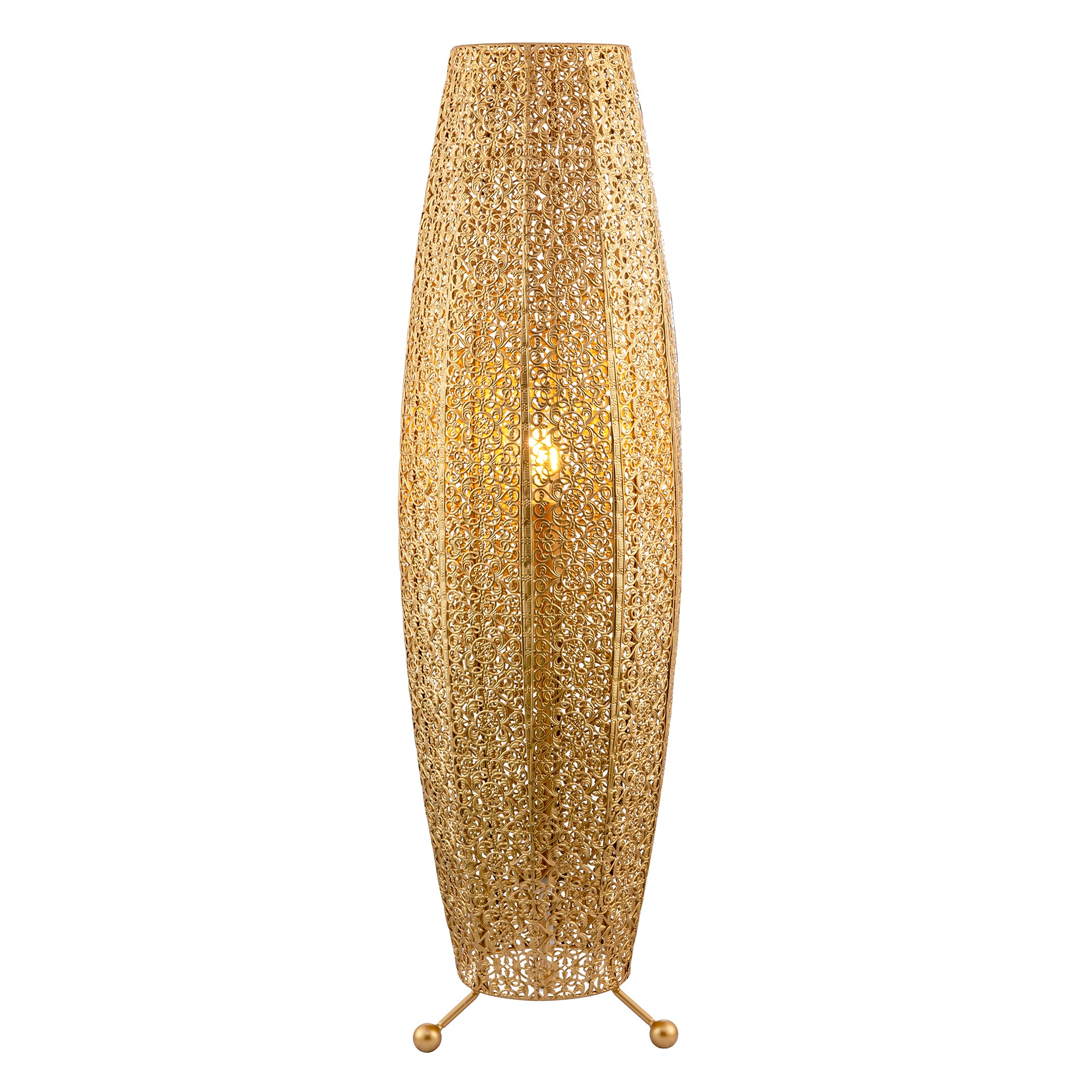 Traditional and Ornate Floral Moroccan Floor Lamp in Satin Gold Image 2