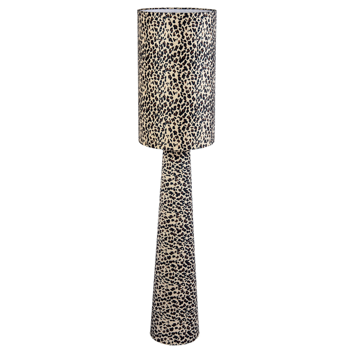 Modern Leopard Print Velvet Fabric Floor Lamp with Drum Shade and Base Image 4