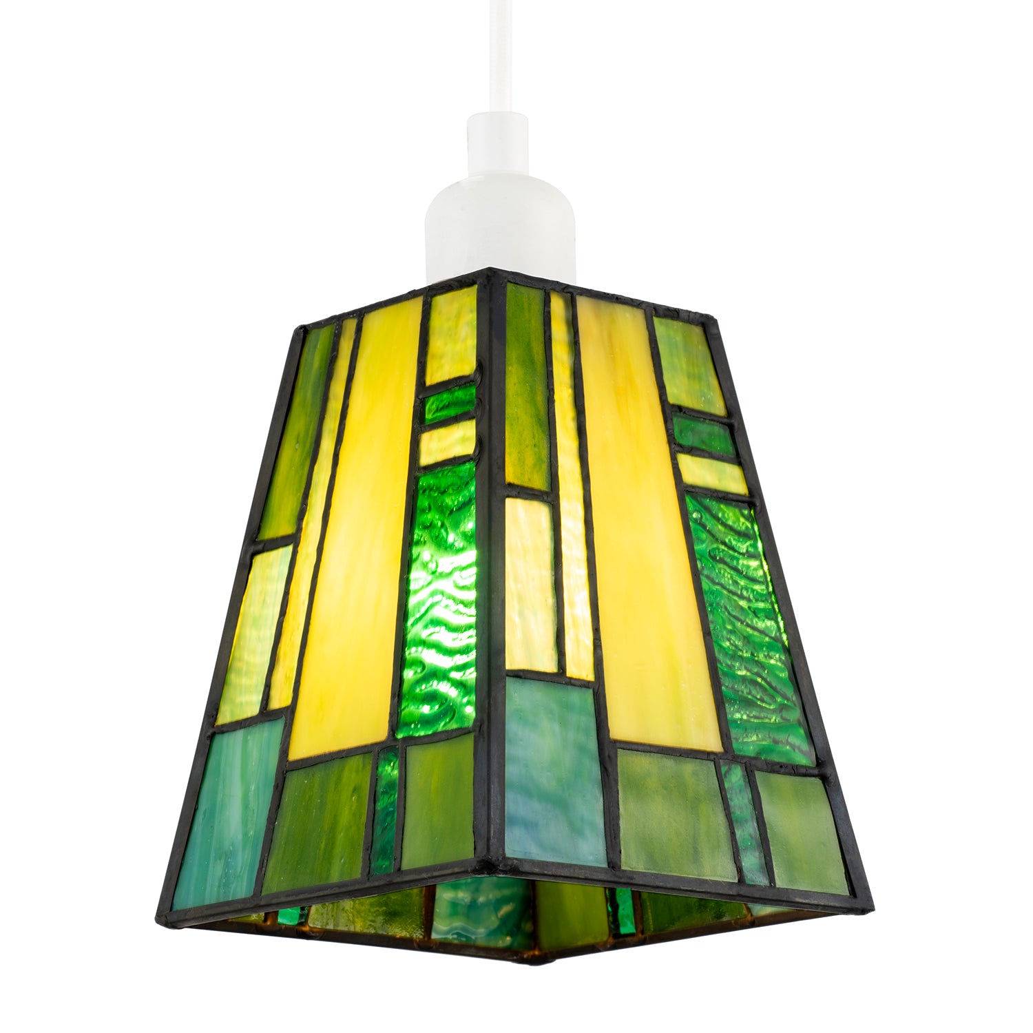 Art Deco Tiffany Glass Pendant Shade with Emerald and Green Panels Image 2