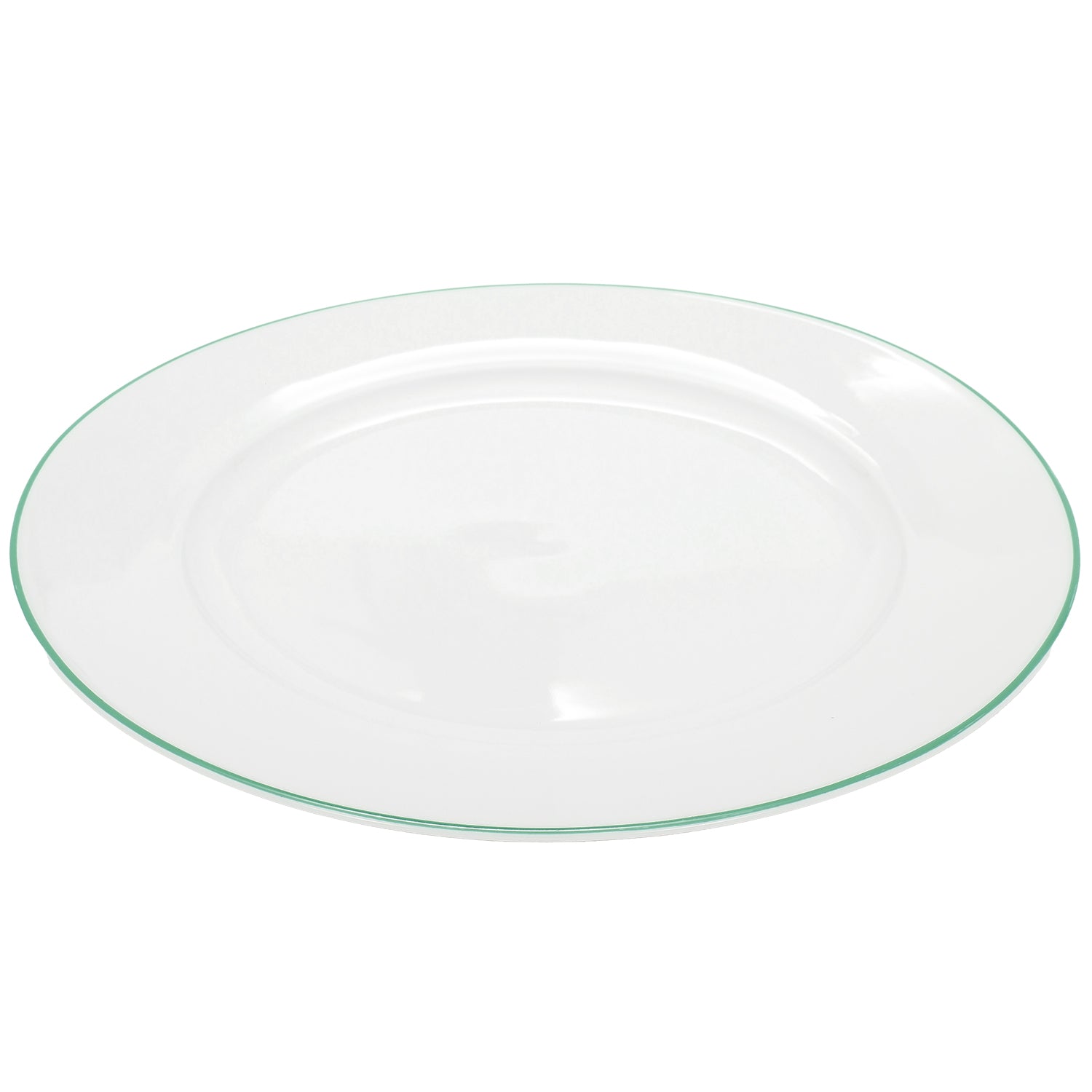 Set of 4 Durable White Ceramic Dinner Plates with Elegant Green Rim Image 2