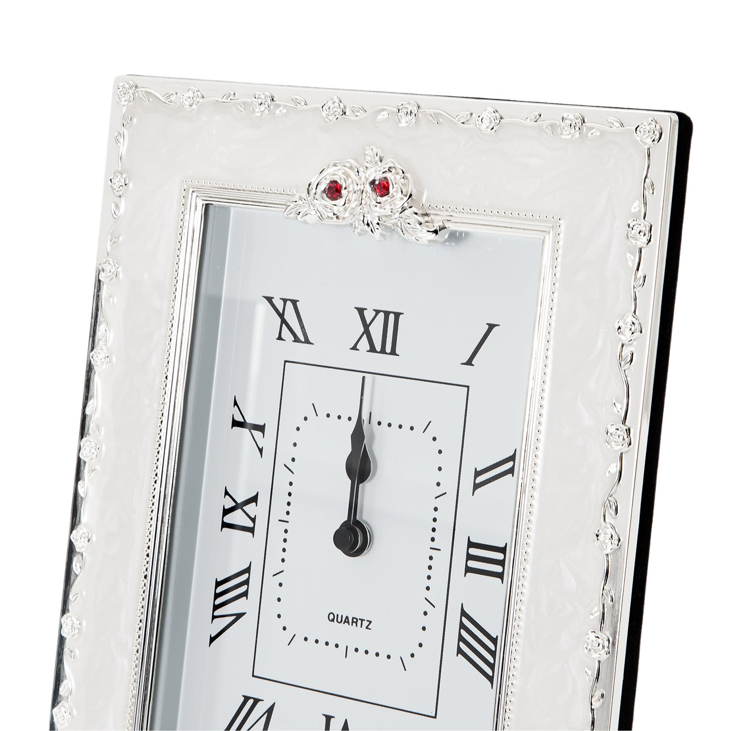 40th Anniversary Clock with Silver Plated Roses and Red Diamantes Image 4