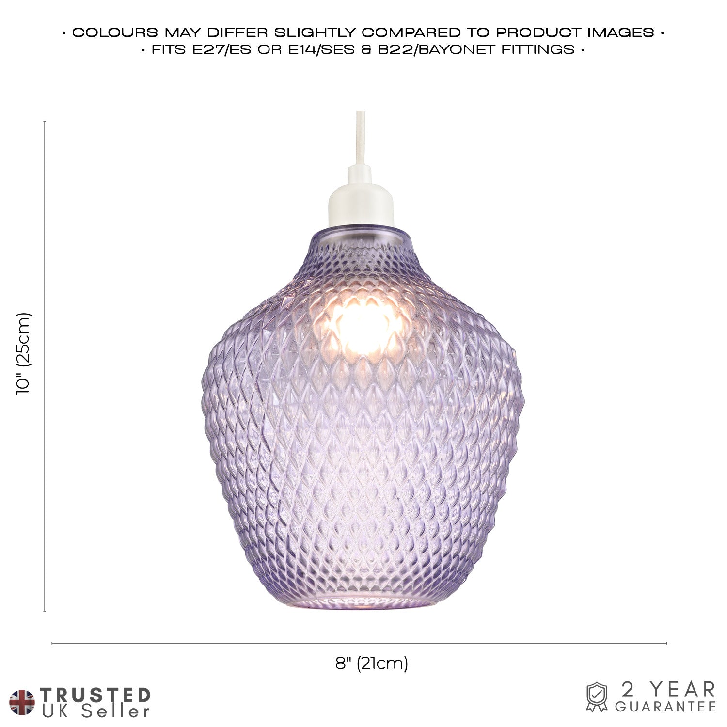 Designer Soft Lilac and Purpler Curvy Diamond Etched Glass Pendant Lamp Shade Image 6