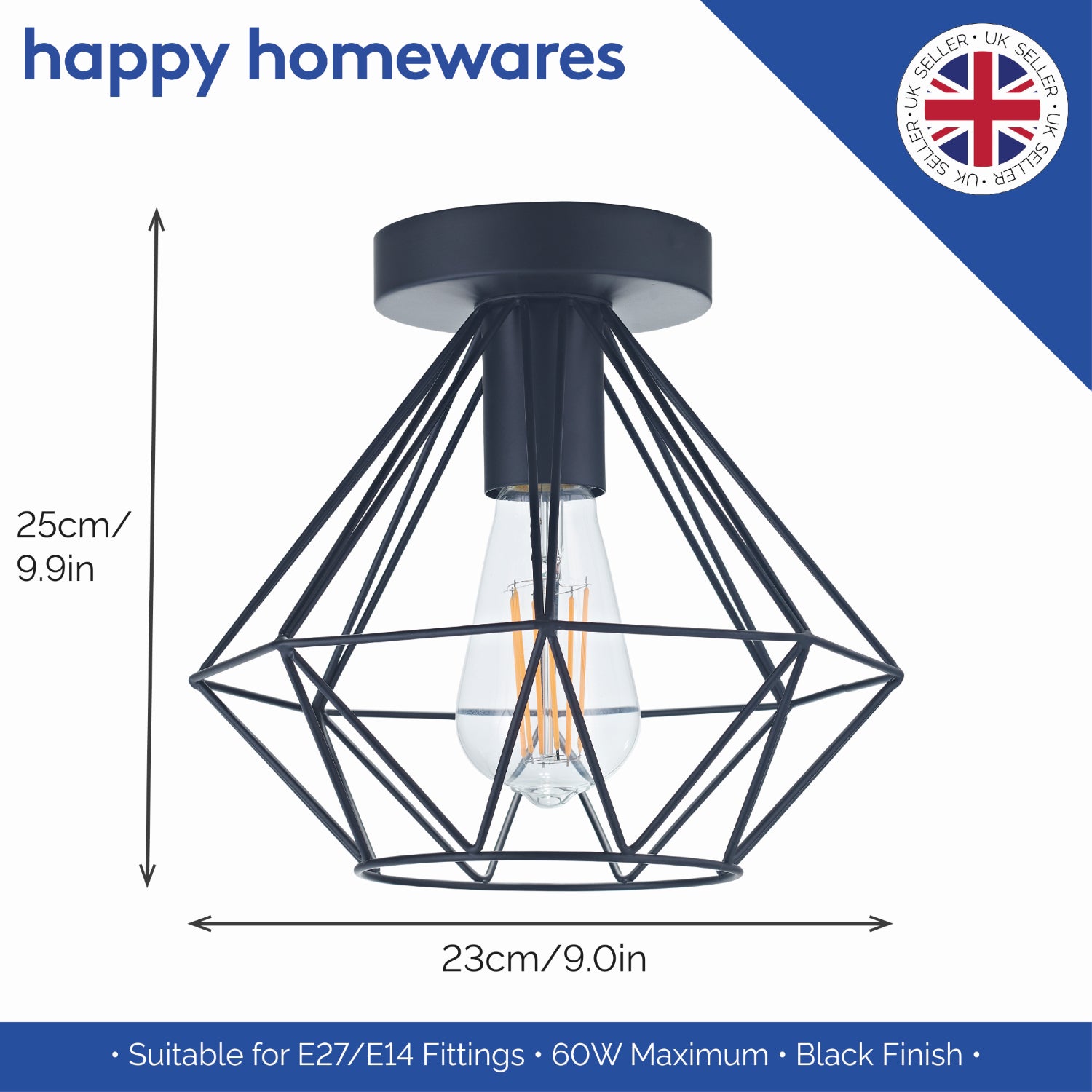 Industrial Basket Cage Designed Matt Black Metal Semi Flush Ceiling Light Image 4