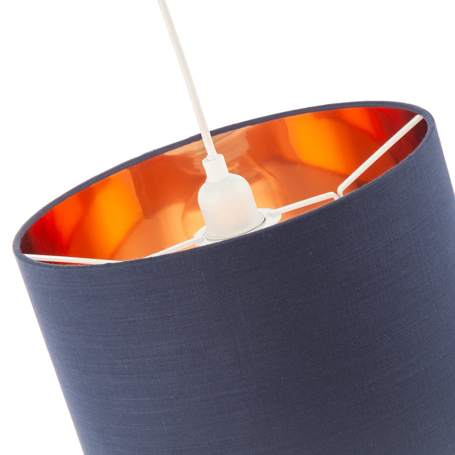 Modern Midnight Blue Cotton Lamp Shade with Brushed Gold Inner Lining Image 4