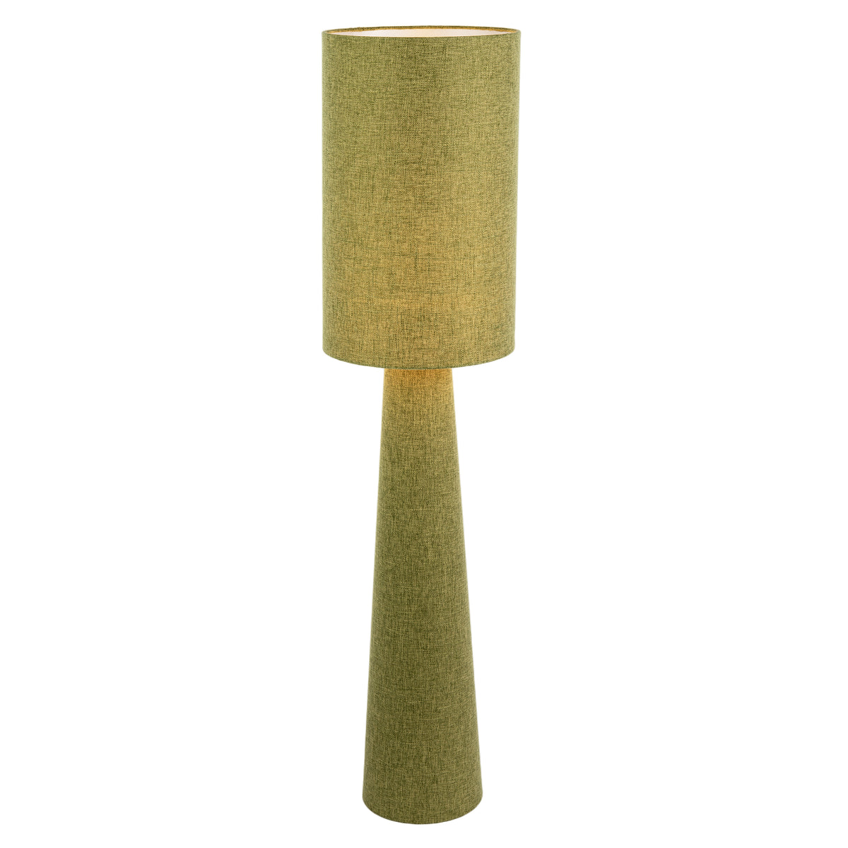 Modern Olive Green Linen Fabric Floor Lamp with Drum Shade and Base Image 3
