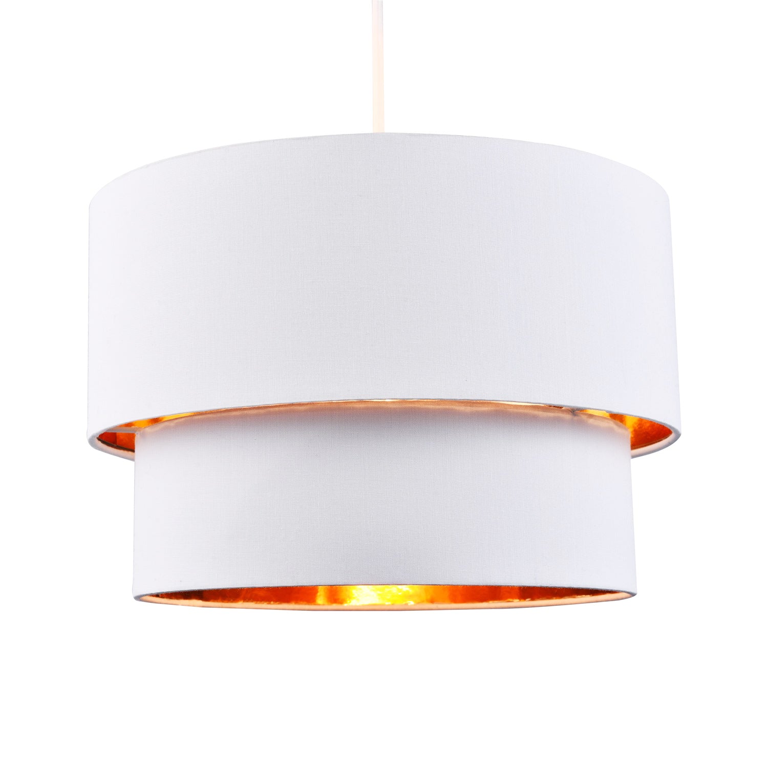 Modern Bright White Cotton Double Tier Ceiling Shade with Shiny Copper Inner Image 1