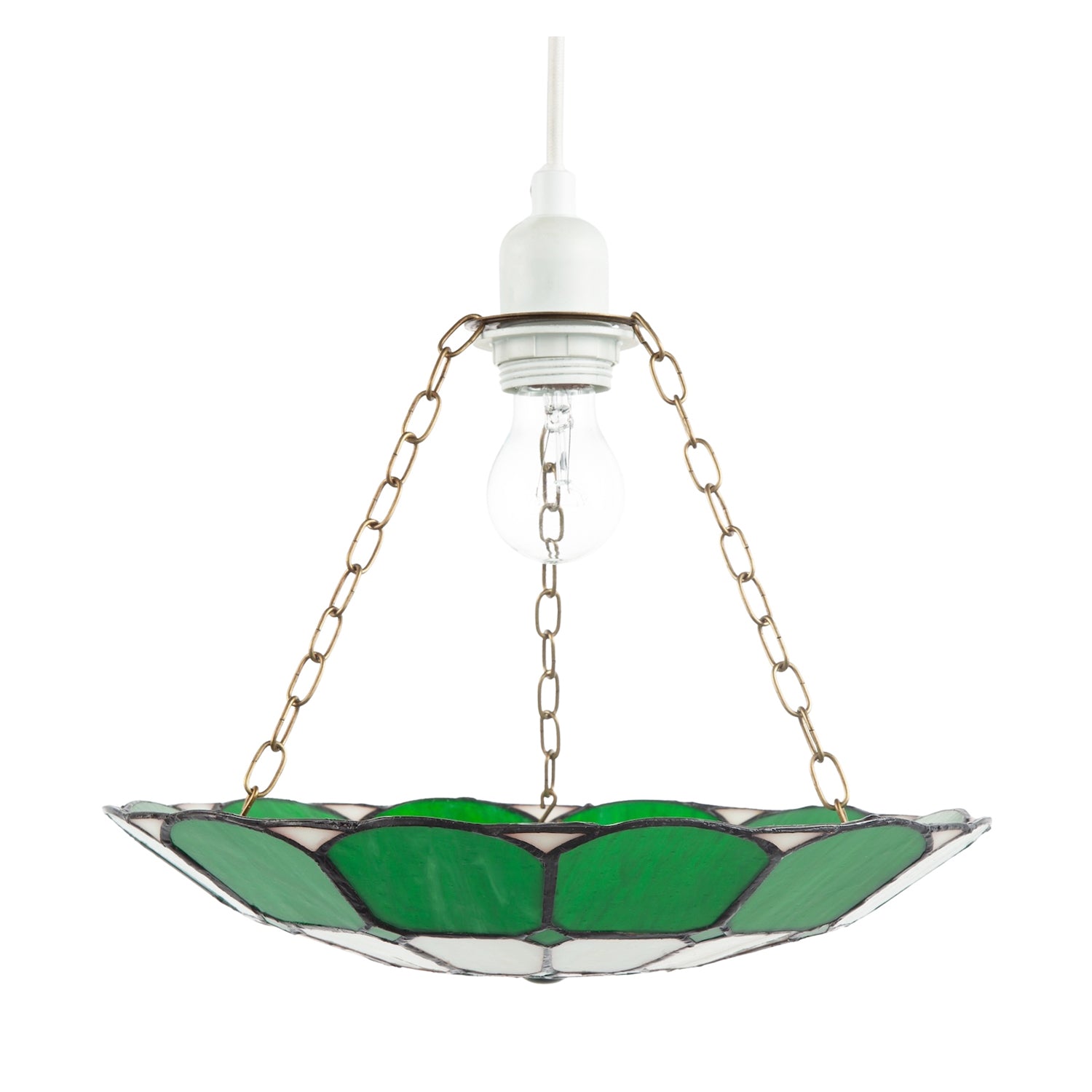 Dark Emerald Green and Opal White Tiffany Glass Pendant Lighting Shade Image 4
