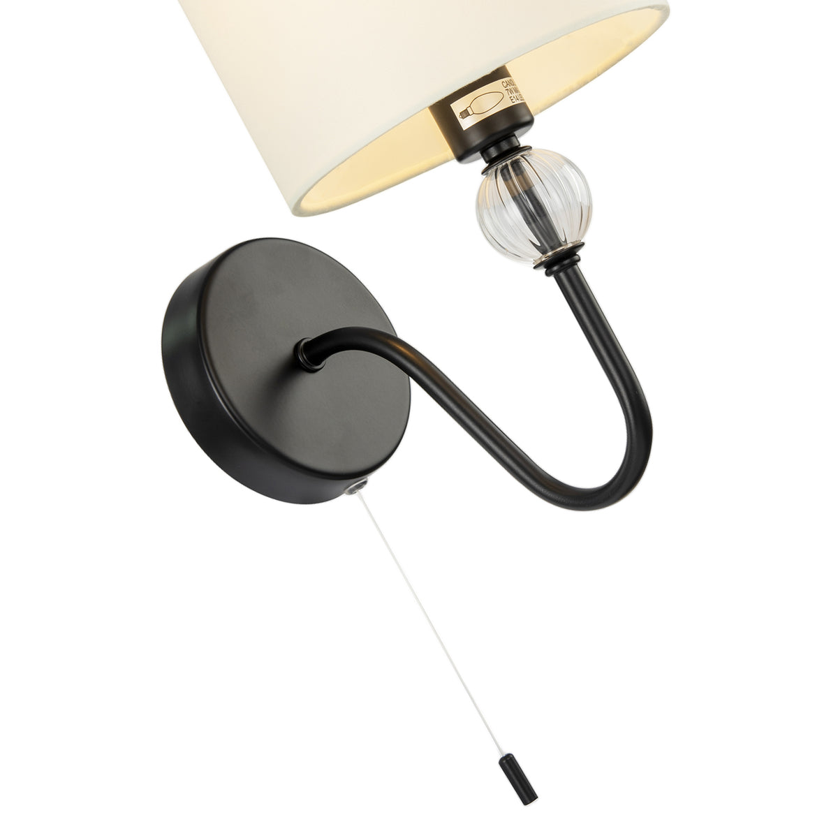 Sleek Bedside Wall Light in Matte Black with Pull Switch and Shade Image 4
