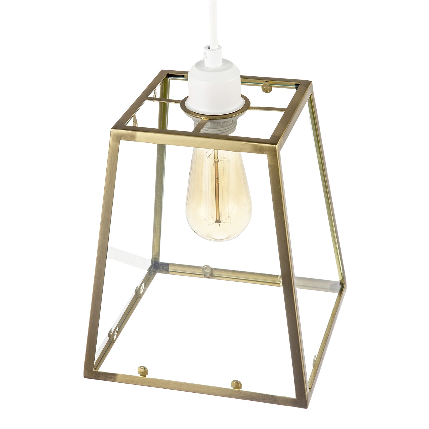 Modern Geometric Polished Gold Lantern Pendant Light Shade with Glass Image 3