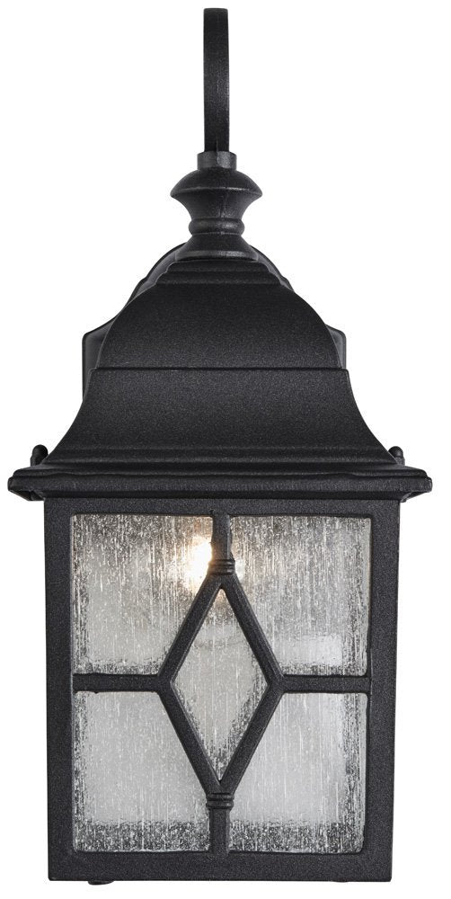 Traditional Outdoor Matt Black Wall Lantern Light with Cathedral Lead Glass Image 2