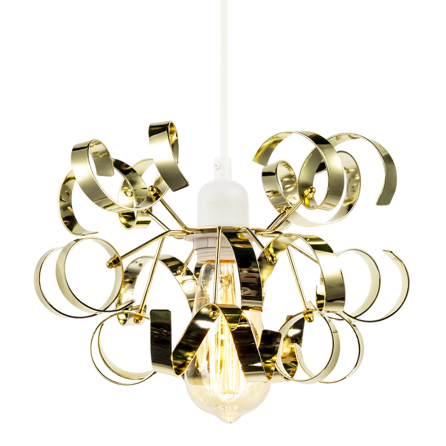 Polished Gold Metal Pendant Shade with Twisting and Curving Strips Image 2