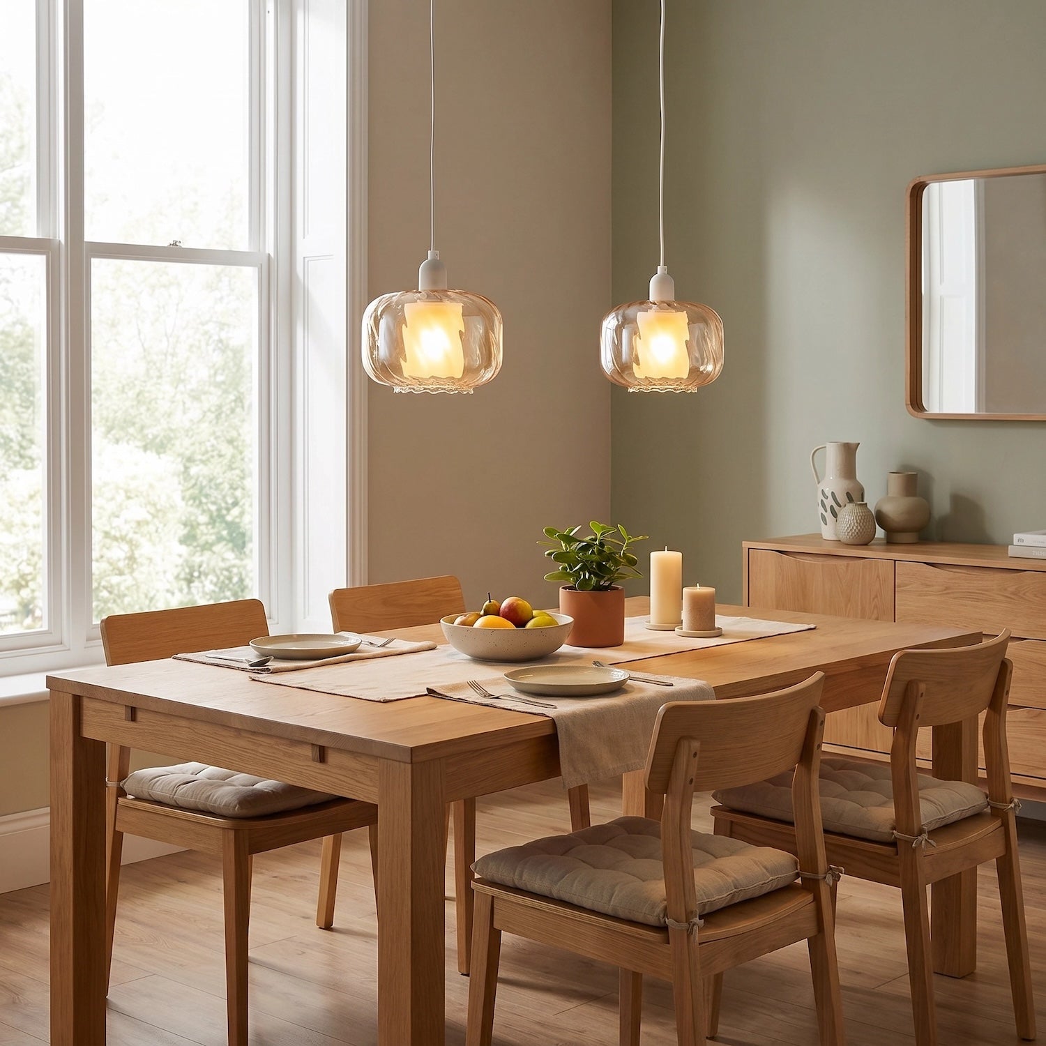 Amber Champagne Pendant Light Shade with Rippled Rim and Inner Shade Image 6