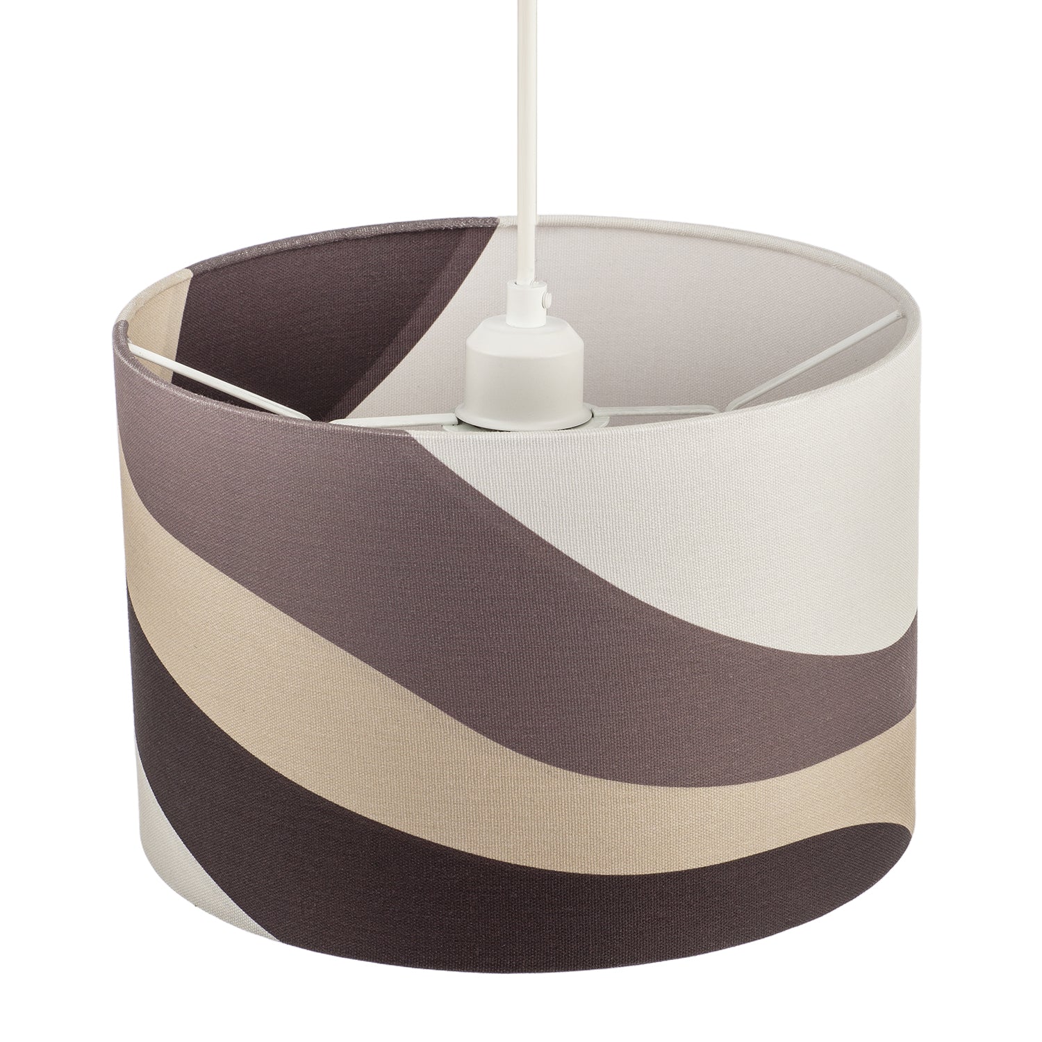 Taupe and Brown Linen Lamp Shade with Inner and Outer Wavy Design Image 4