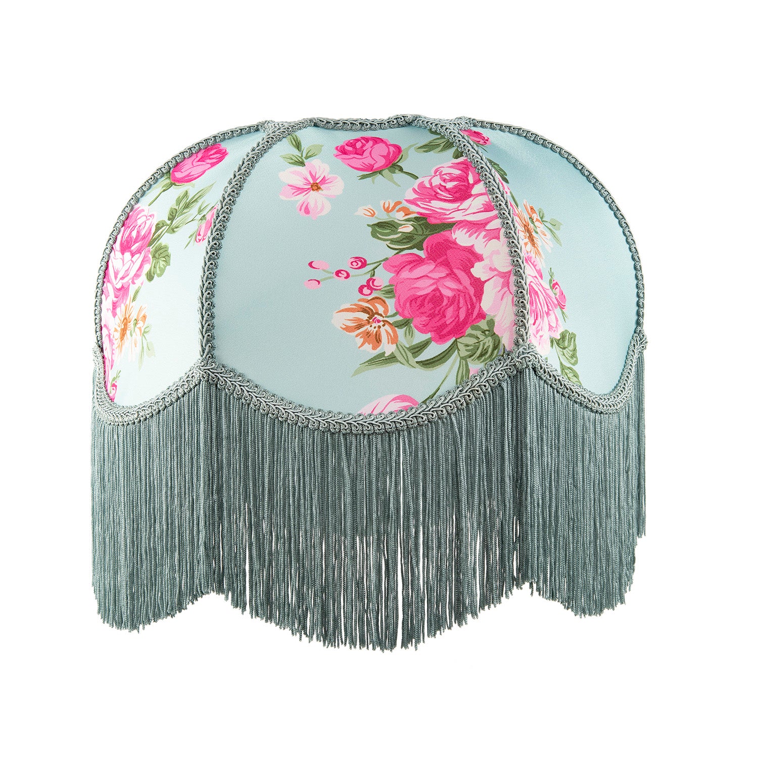 Duck Egg and Pink Rose Victorian Lamp Shade with Embroidered Trims Image 1