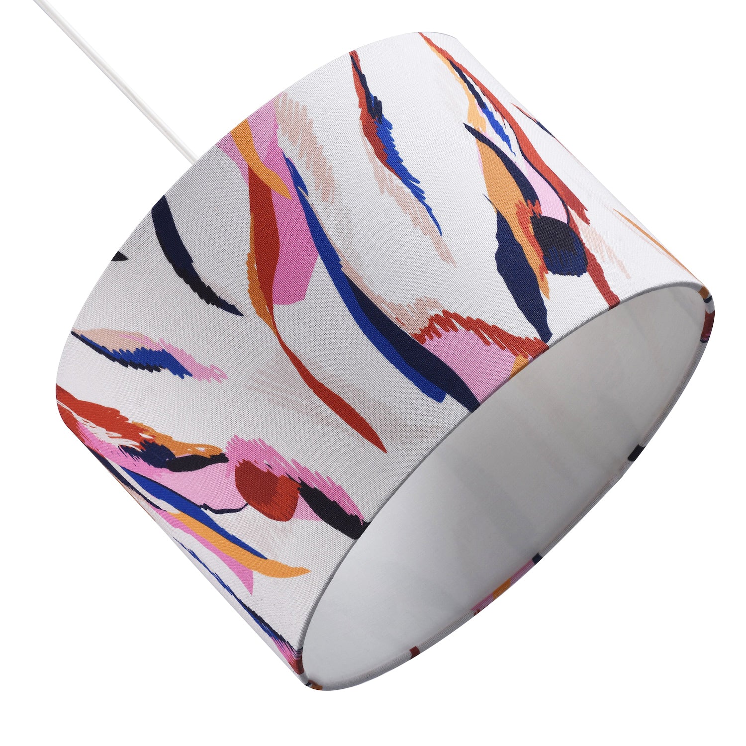 Abstract Feather Linen Fabric Drum Lamp Shade with Vivid Multi-Coloured Strokes Image 4