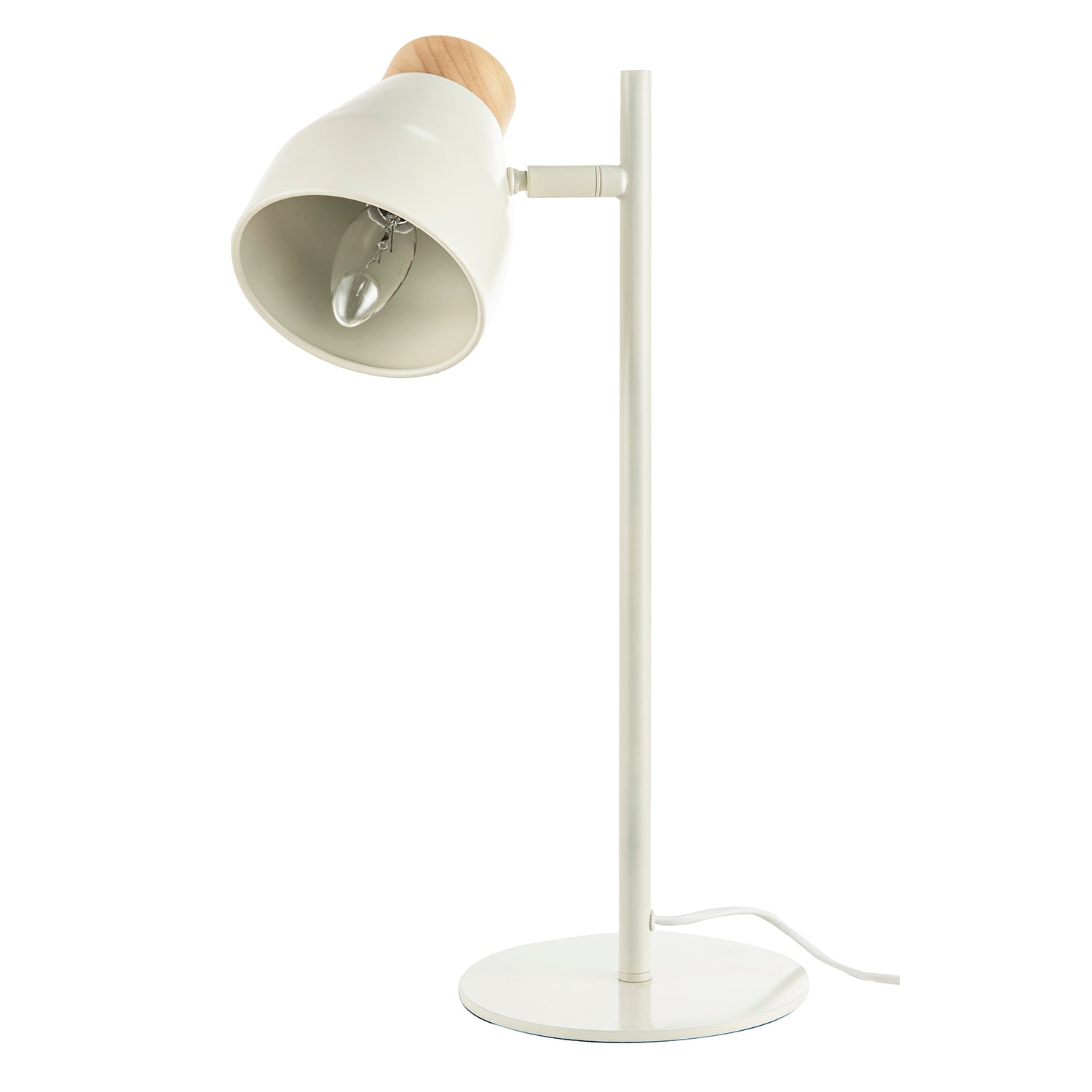 Muted Dove Grey Scandinavian Designed Table Desk Lamp with Wooden Trim Image 3