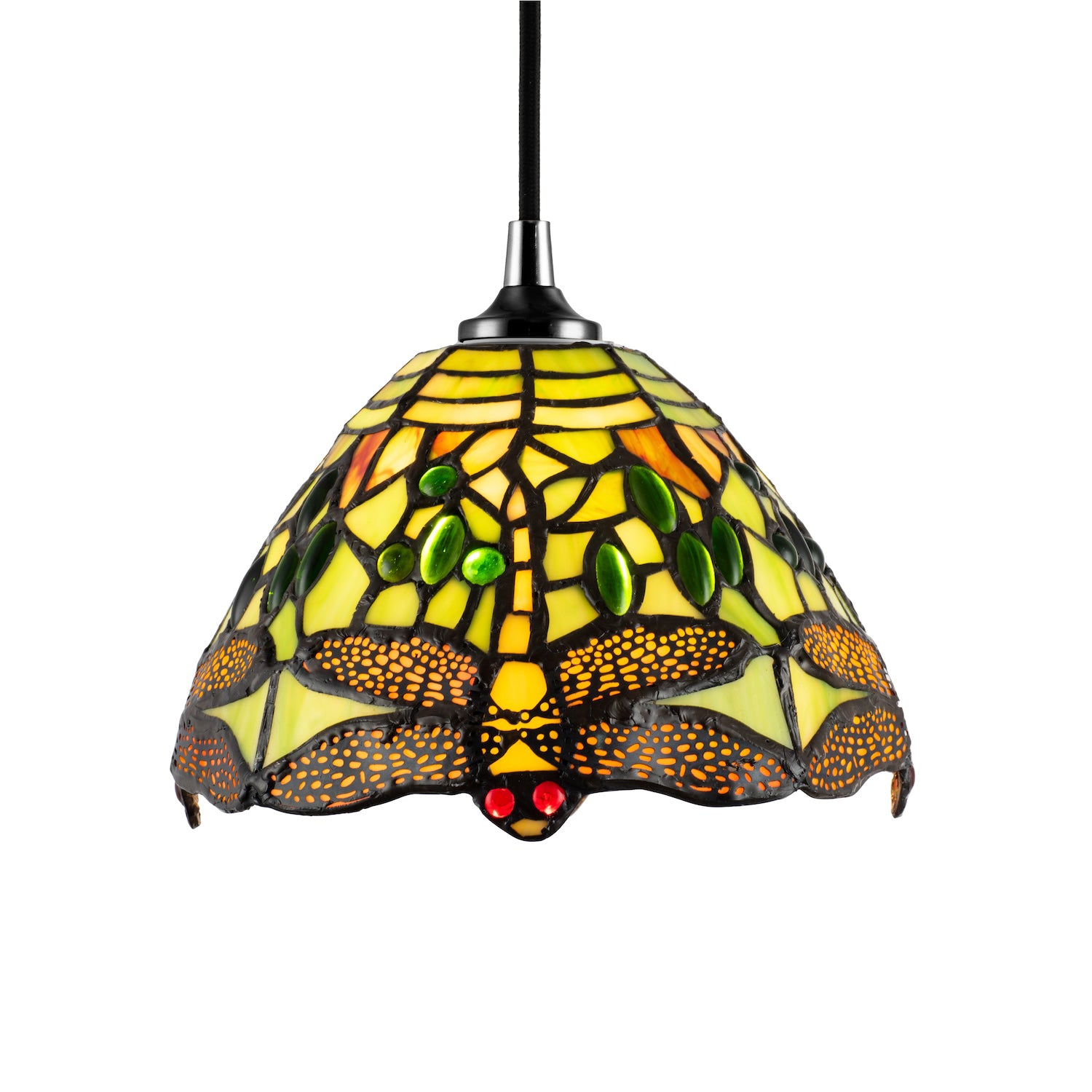 Dragonfly Themed Green Stained Glass Tiffany Pendant Lighting Shade with Beads Image 2