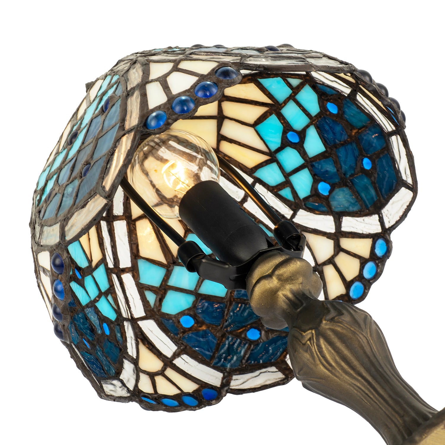 Sleek Hand Crafted Beaded Tiffany Table Lamp in Midnight and Sky Blue Image 4