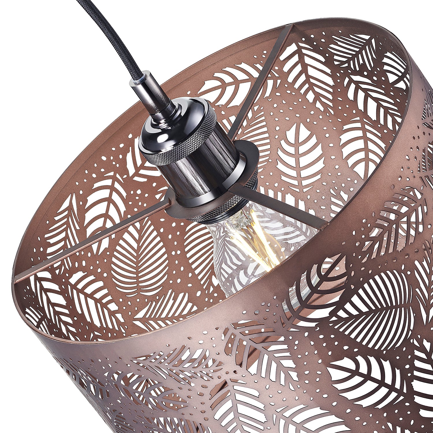 Contemporary Matt Bronze Metal Pendant Light Shade with Fern Leaf Decoration Image 4