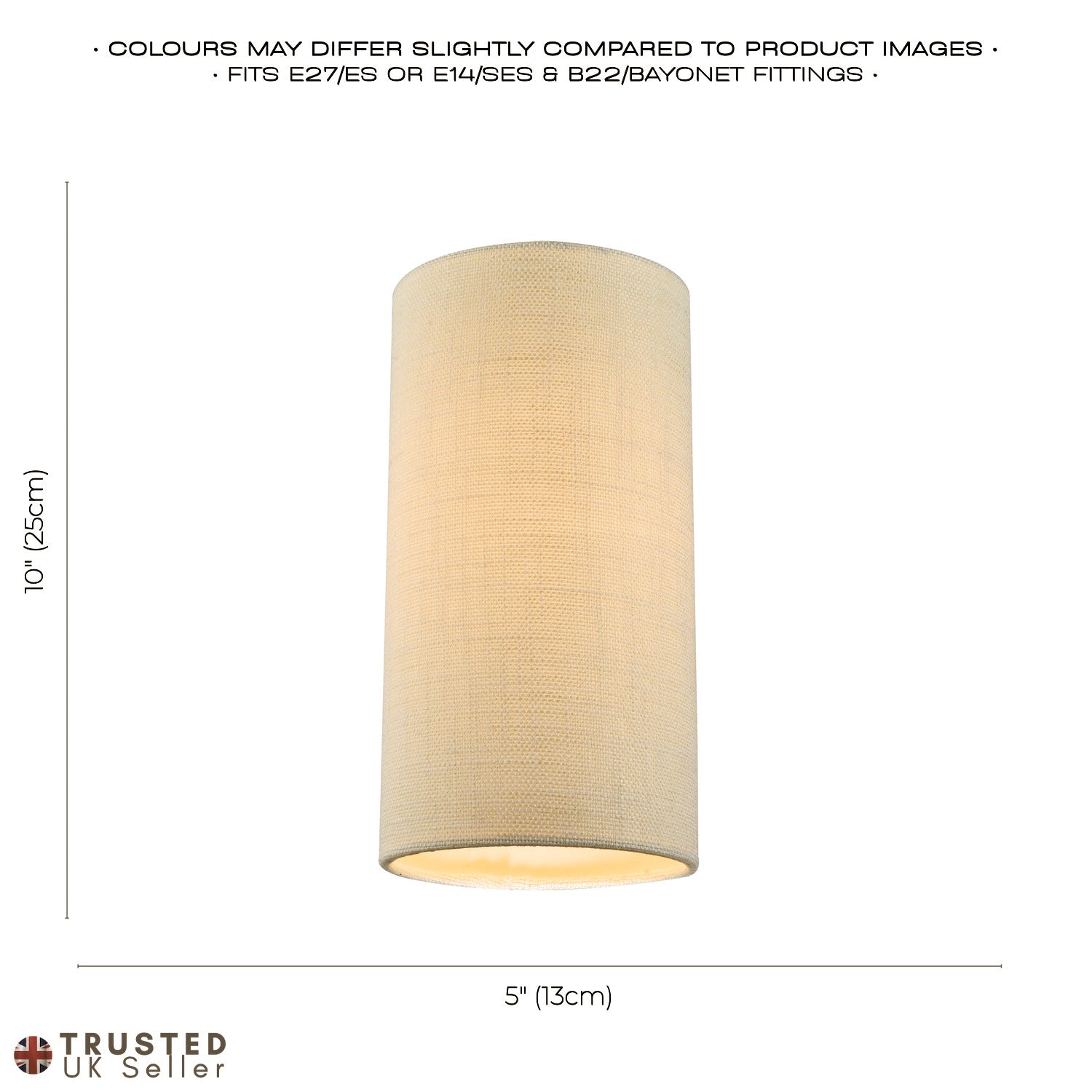 Modern and Stylish Textured Cream Linen Fabric Tall Cylindrical 25cm Lampshade Image 5