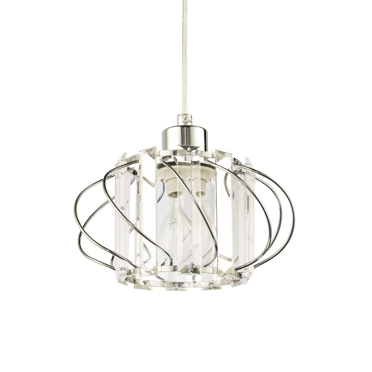 Modern Pendant Lamp Shade with Clear Acrylic Rectangular Prims and Chrome Frame Image 2