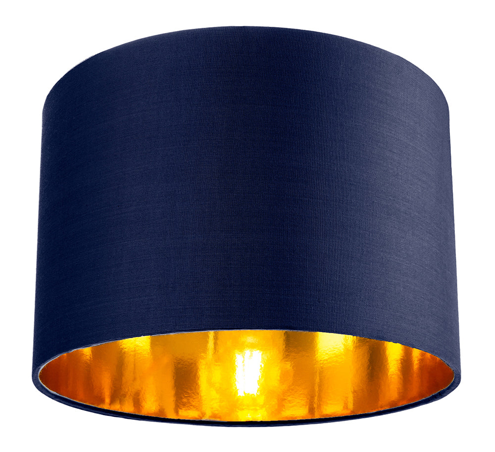 Contemporary Blue Cotton 12" Table/Pendant Lamp Shade with Shiny Copper Inner Image 1