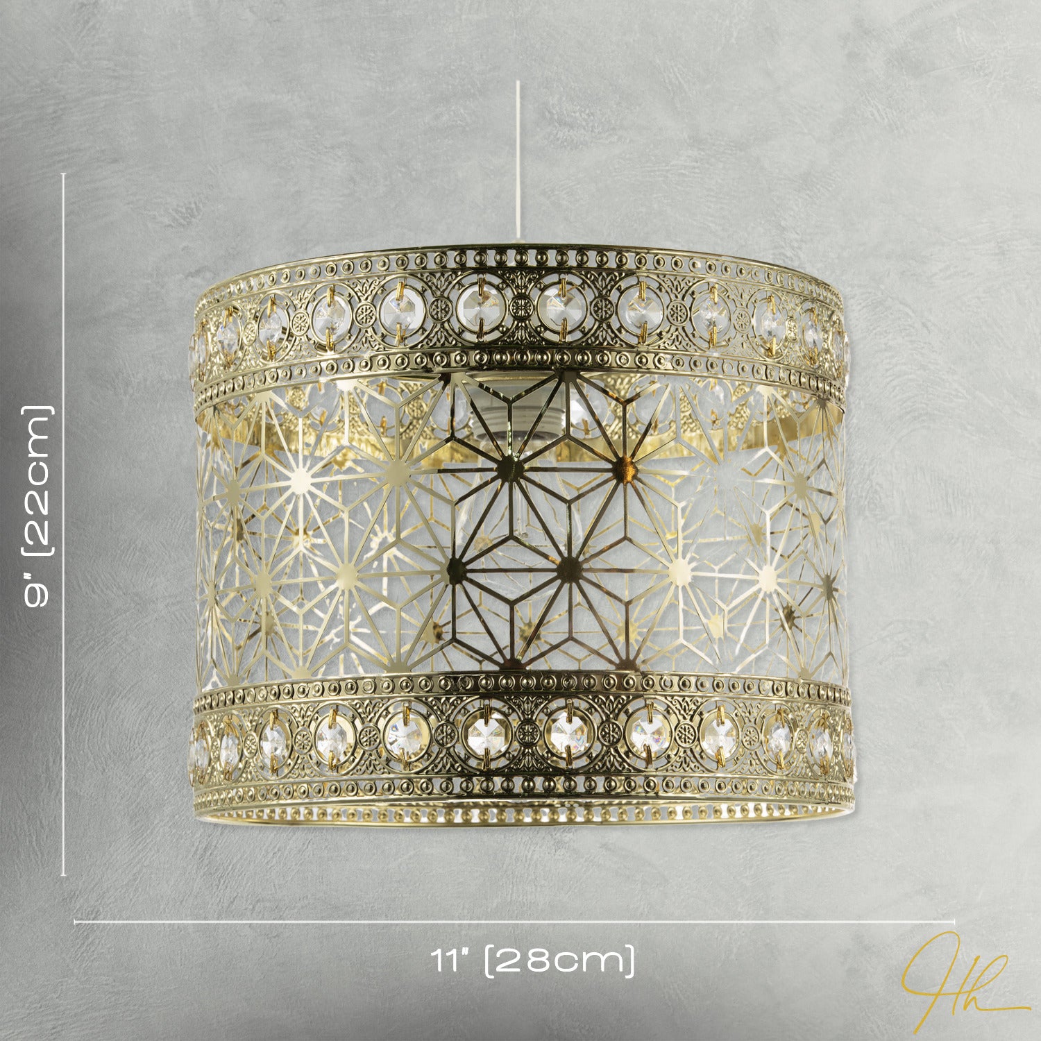 Moroccan Pendant Light Shade in Polished Gold with Clear Acrylic Beads Image 7
