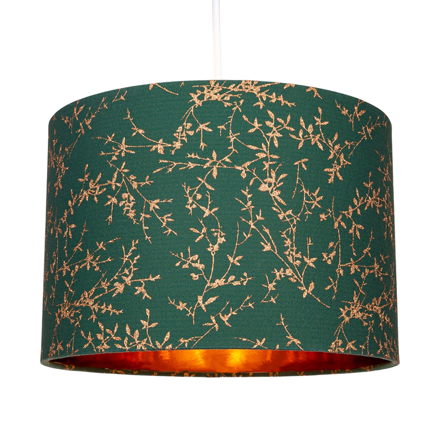 Modern Green Cotton Fabric 12" Lamp Shade with Copper Foil Floral Decoration Image 2