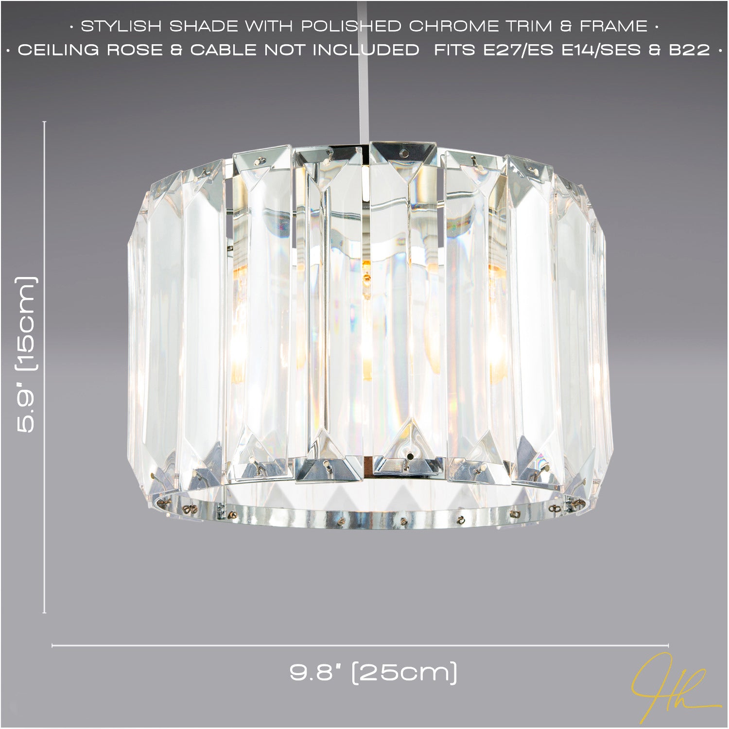 Contemporary Easy Fit Chrome Pendant Shade with Clear Acrylic Rectangular Rods Image 6