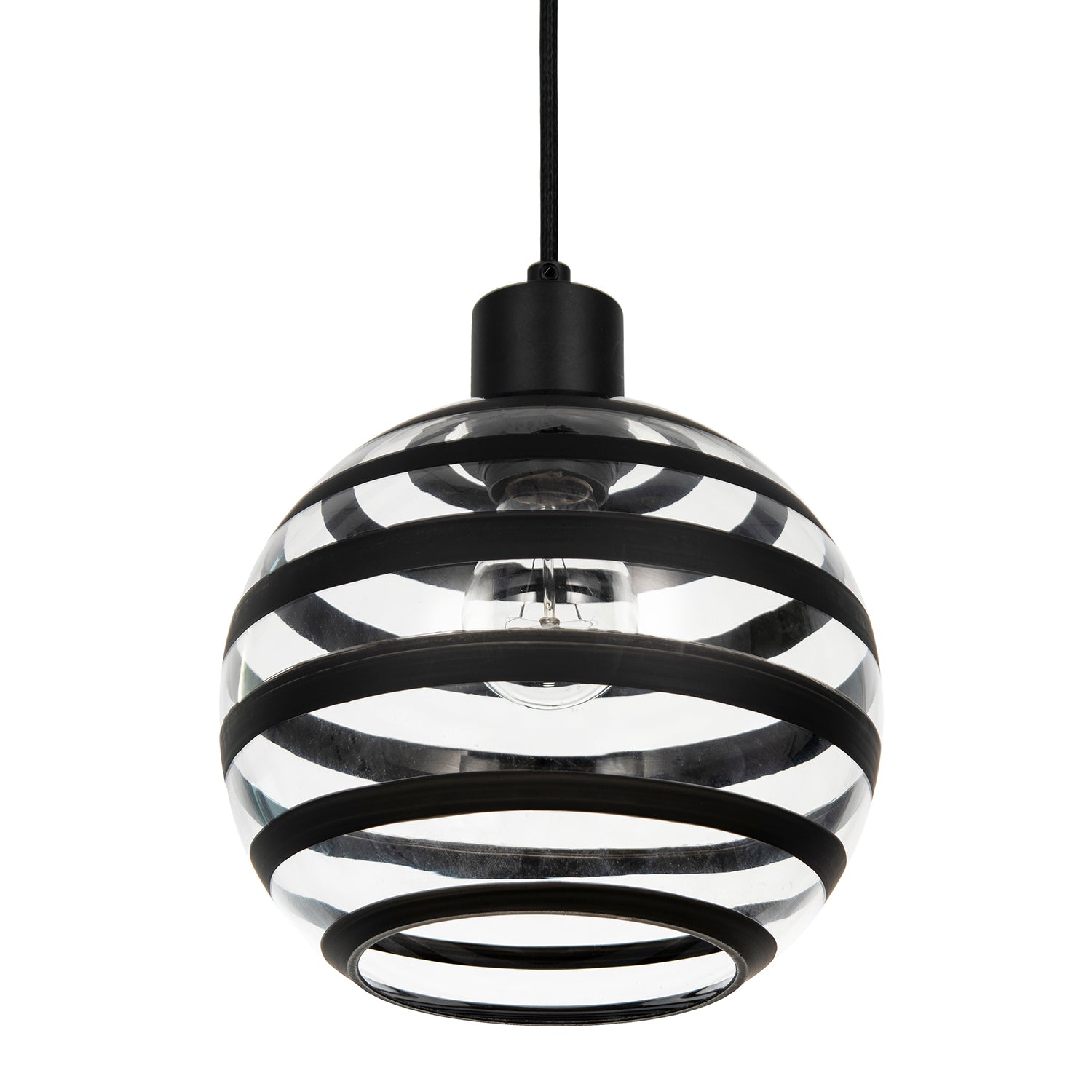 Modern Round Glass Pendant Light Shade with Black Horizontal Bands Image 4