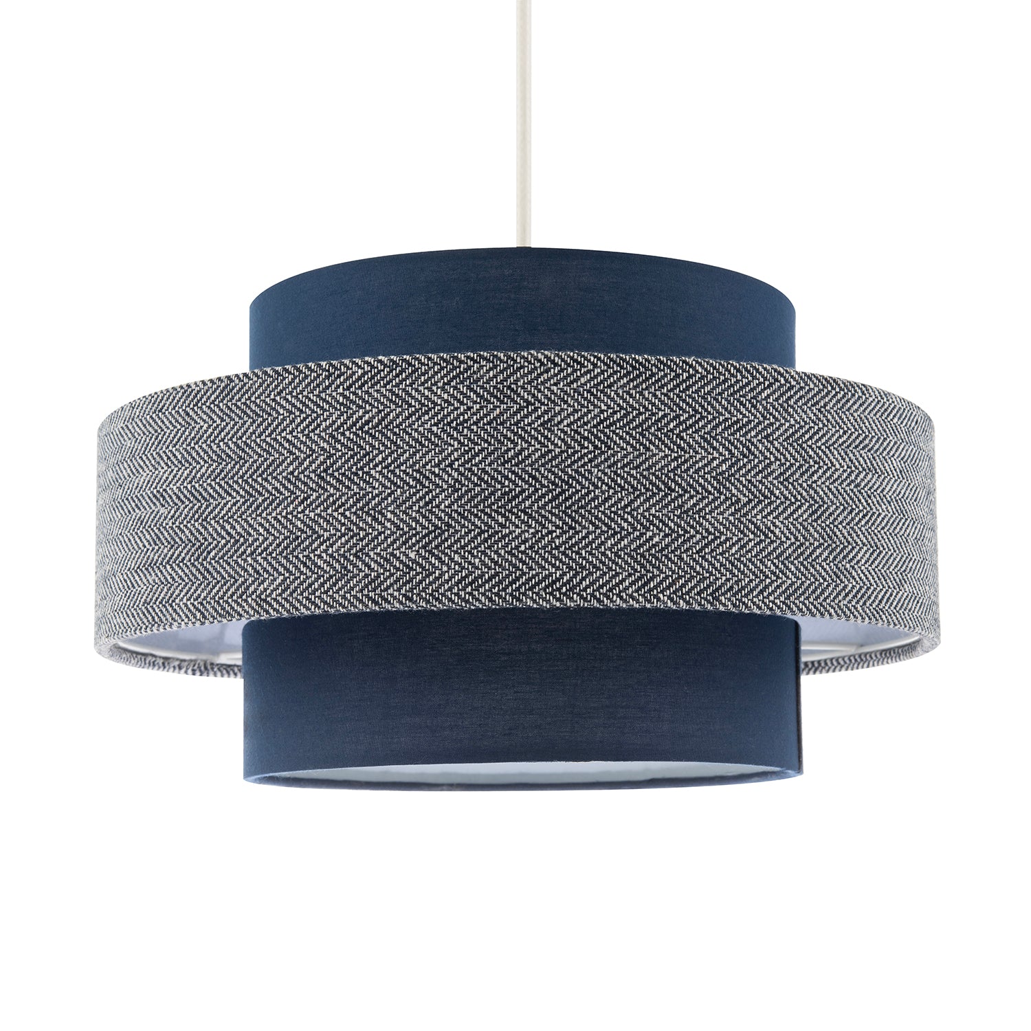 Modern Navy Blue Herringbone Linen Triple Tier Design Pendant Shade Image 1