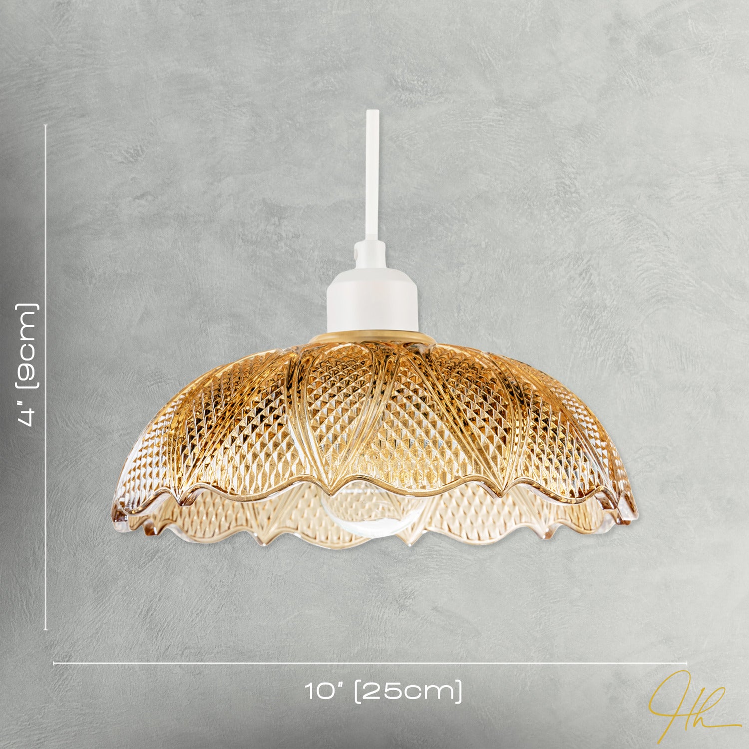 Vintage Amber Tinted Cut Glass Pendant Light Shade with Scalloped Edge Image 7